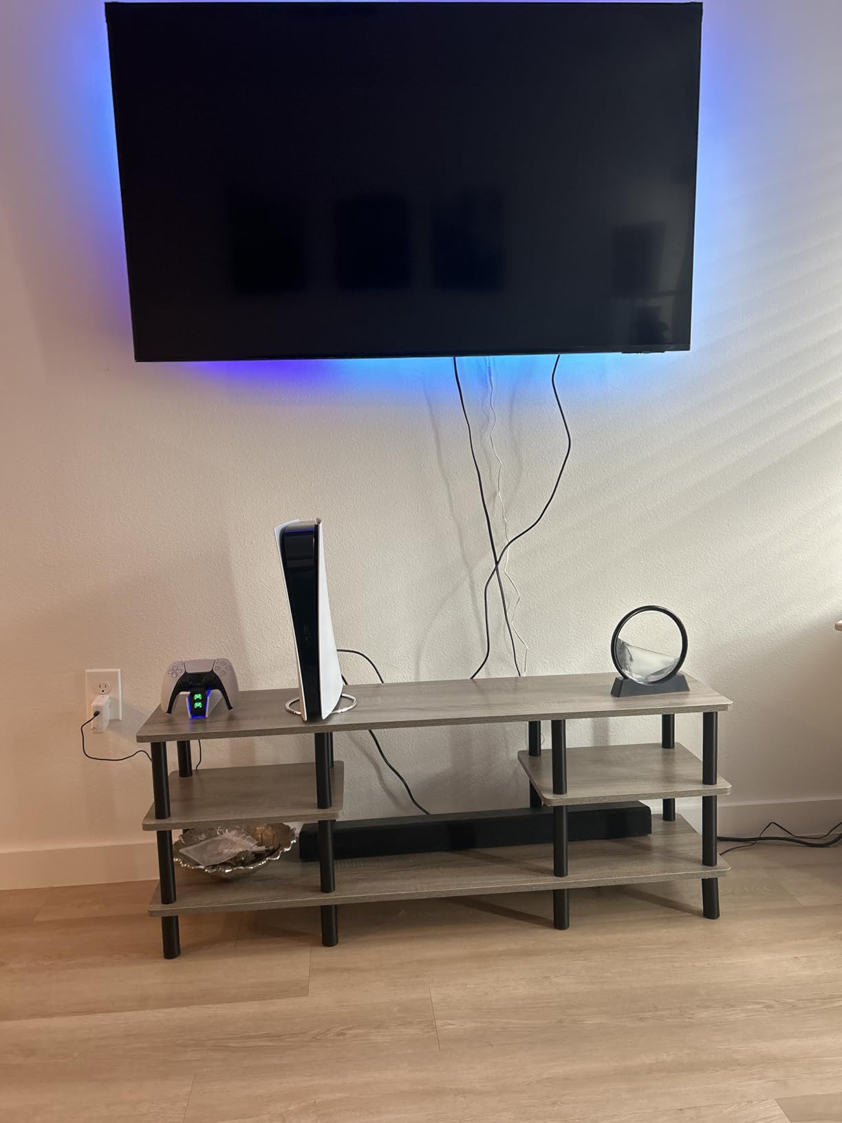 Furinco NELLY TV Stand, 3-Tier Entertainment Center with Open Shelves Storage, TV Console for TV up to 50 Inch, Soft Edges, for Living Room, Bedroom, Black customer photo 1