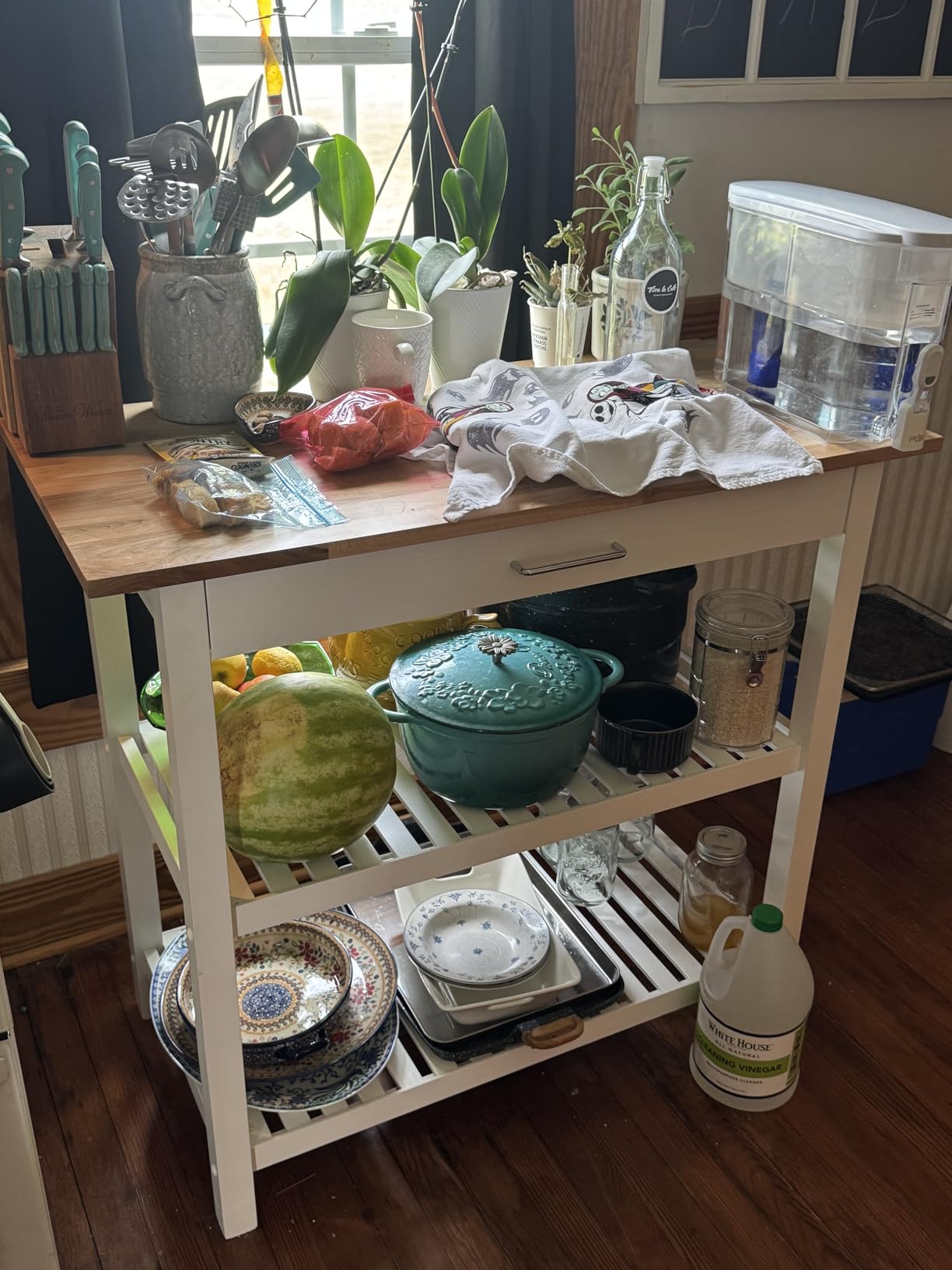 Casual Home Kitchen Island with Solid American Hardwood Top, Natural/White, 40