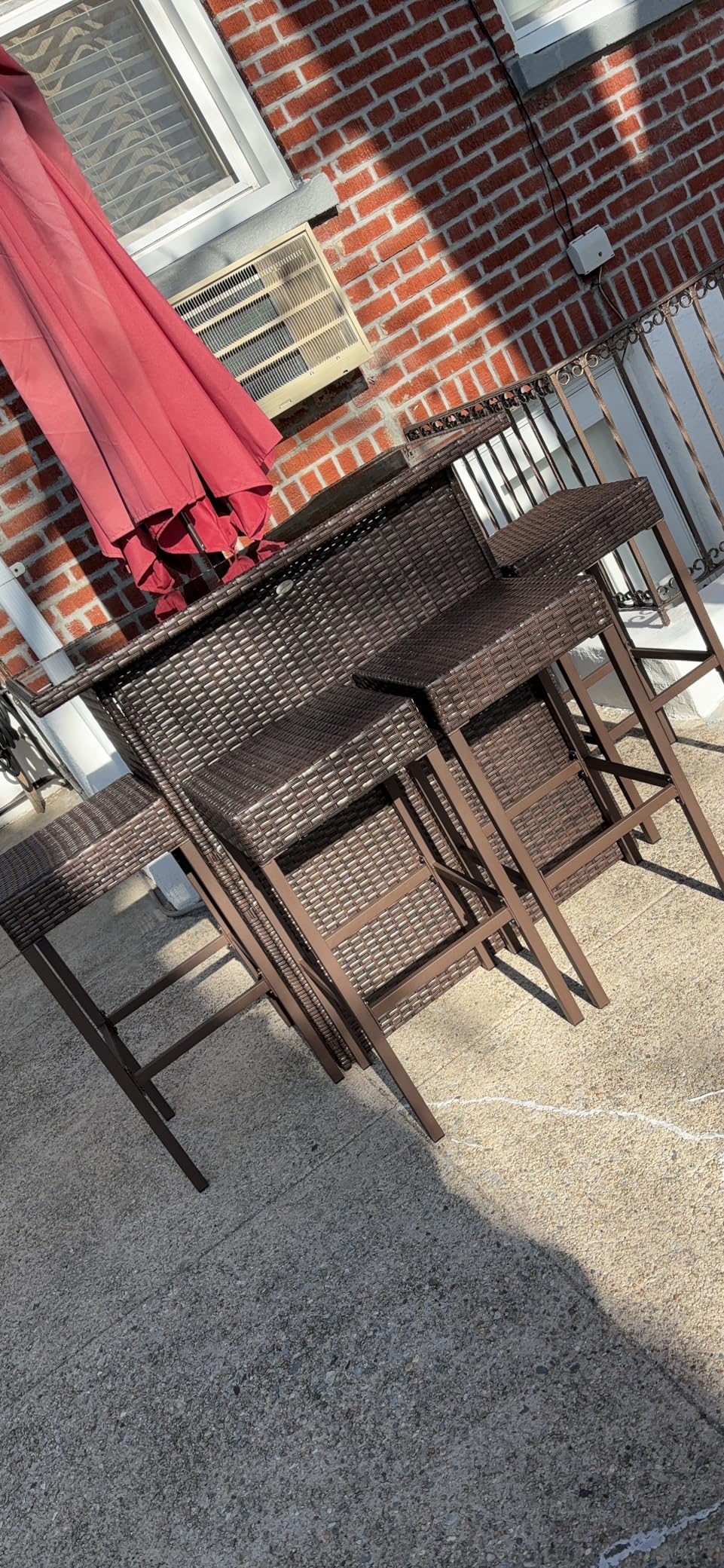 Outsunny 5 Pcs Rattan Wicker Bar Set, High Top Outdoor Table and Chairs, Bar Height Patio Set with Glass Table Top 2 Tier Storage Shelf, and 4 Bar Stools for Garden, Poolside, Dark Brown customer photo 1