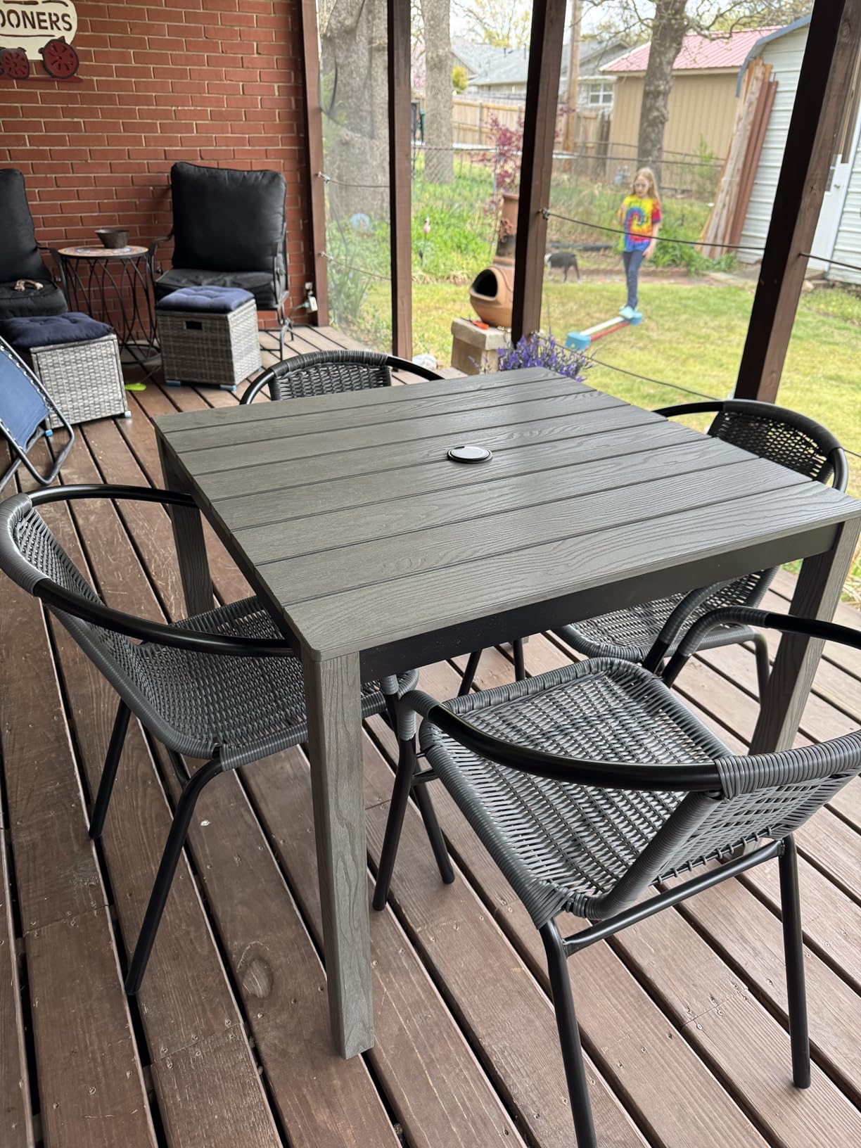 Flash Furniture Lila Modern Rattan Indoor/Outdoor Stackable Dining Chairs, Stacking Rattan Bistro Chairs for Patio or Restaurant, Set of 4, Brown customer photo 2