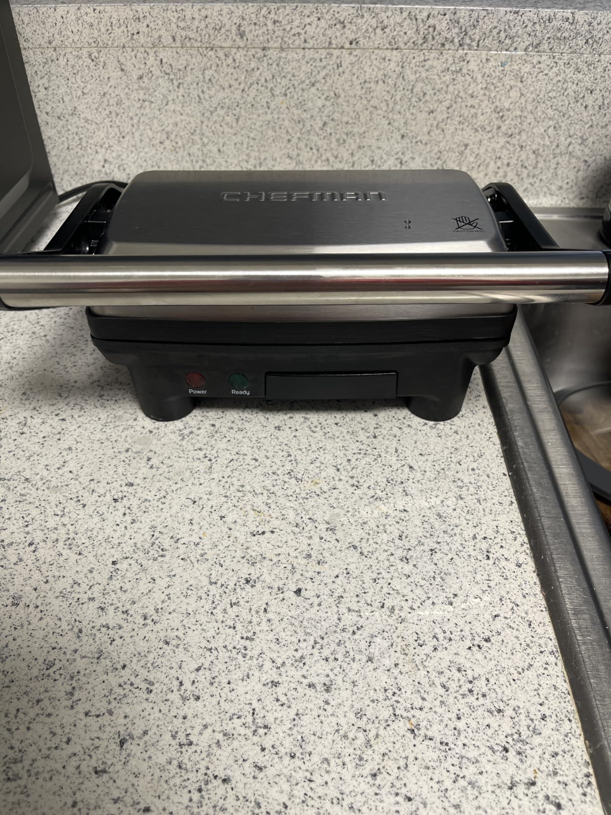 Chefman Electric Panini Press Grill, Compact 2-Slice Sandwich Maker, Non-Stick Coated Plates, Opens 180 Degrees, Dishwasher Safe, Removable Drip Tray, Stainless Steel/Black customer photo 1