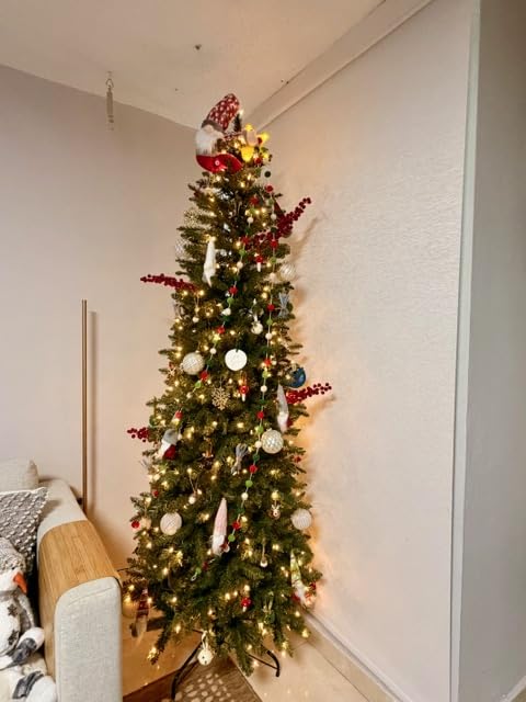 7.5ft Pre-Lit Fraser Fir Pencil Christmas Tree with 350 Clear Lights, 1188 Realistic Dense Branch Tips, Easy Setup Artificial Trees with Sturdy Metal Stand customer photo 1
