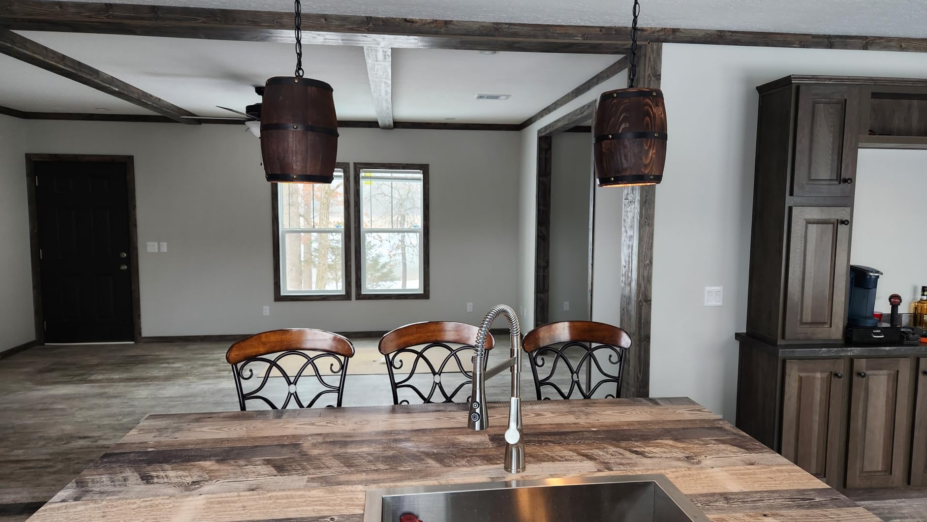 Newrays Antique Wood Wine Barrel Pendant Lamp Hanging Rustic Unique Kitchen Bar Ceiling Lamp Light Fixtures (S) customer photo 1