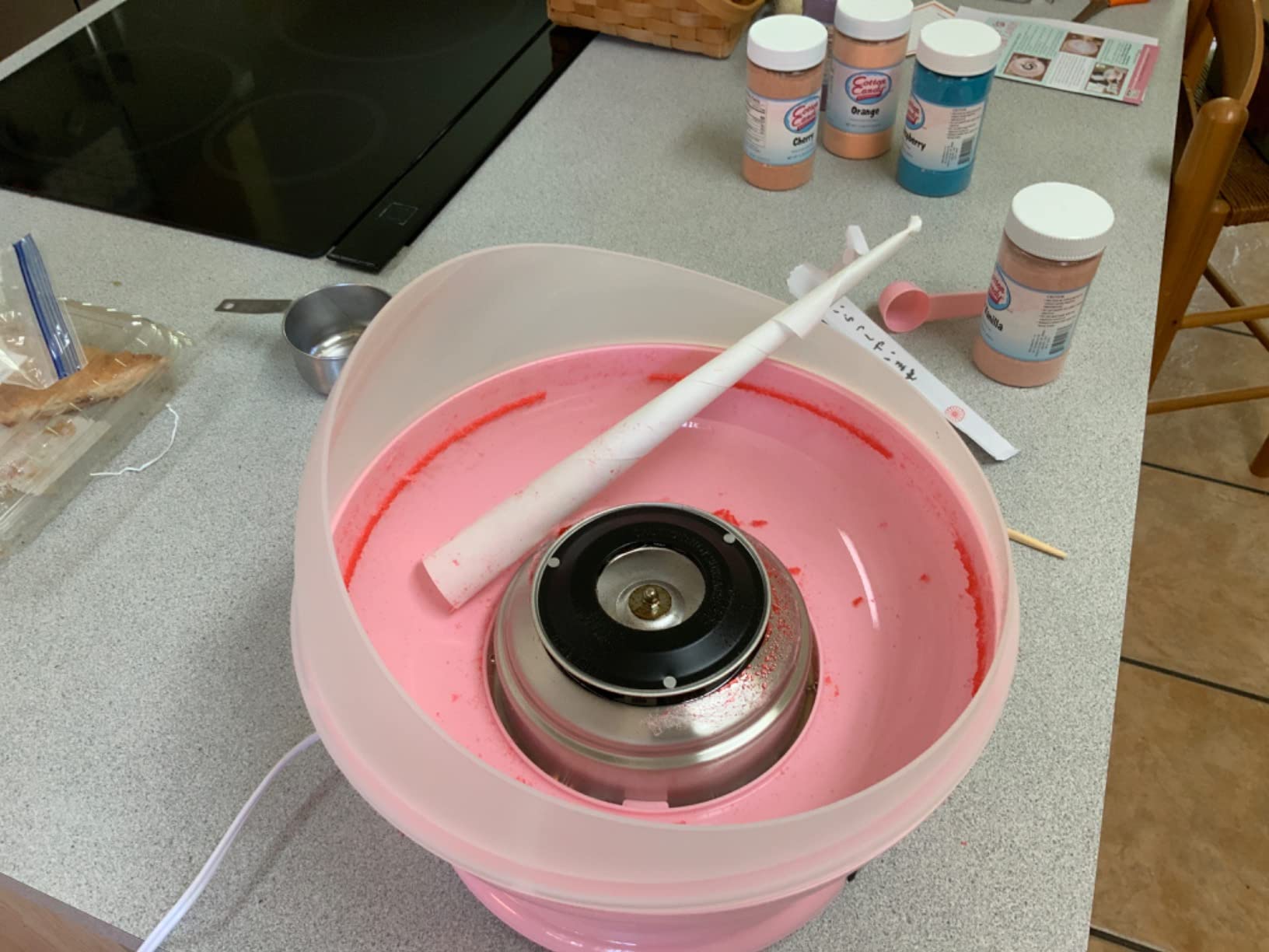 Cotton Candy Express CC1000-S Cotton Candy Machine, with 5-11oz. Jars of Cherry, Grape, Blue Raspberry, Orange, Pink Vanilla Floss Sugar & 50 Paper Cones Easy to Use and Clean customer photo 2