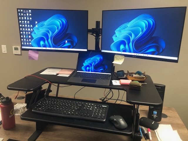 VIVO 36 inch Height Adjustable Stand Up Desk Converter, V Series, Quick Sit to Stand Tabletop Dual Monitor Riser Workstation, Black, DESK-V000V customer photo 2