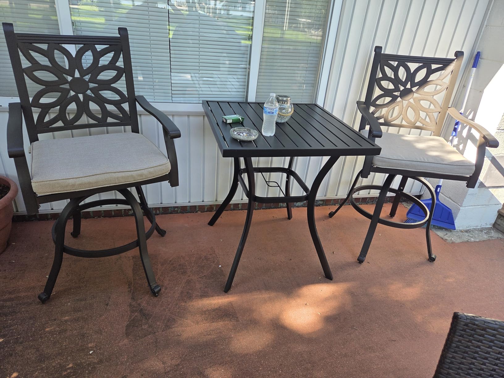 PHI VILLA Outdoor Swivel Bar Stools Set of 2, Cast Aluminum High Top Pub Height Patio Bar Chairs with Seat Cushion customer photo 1
