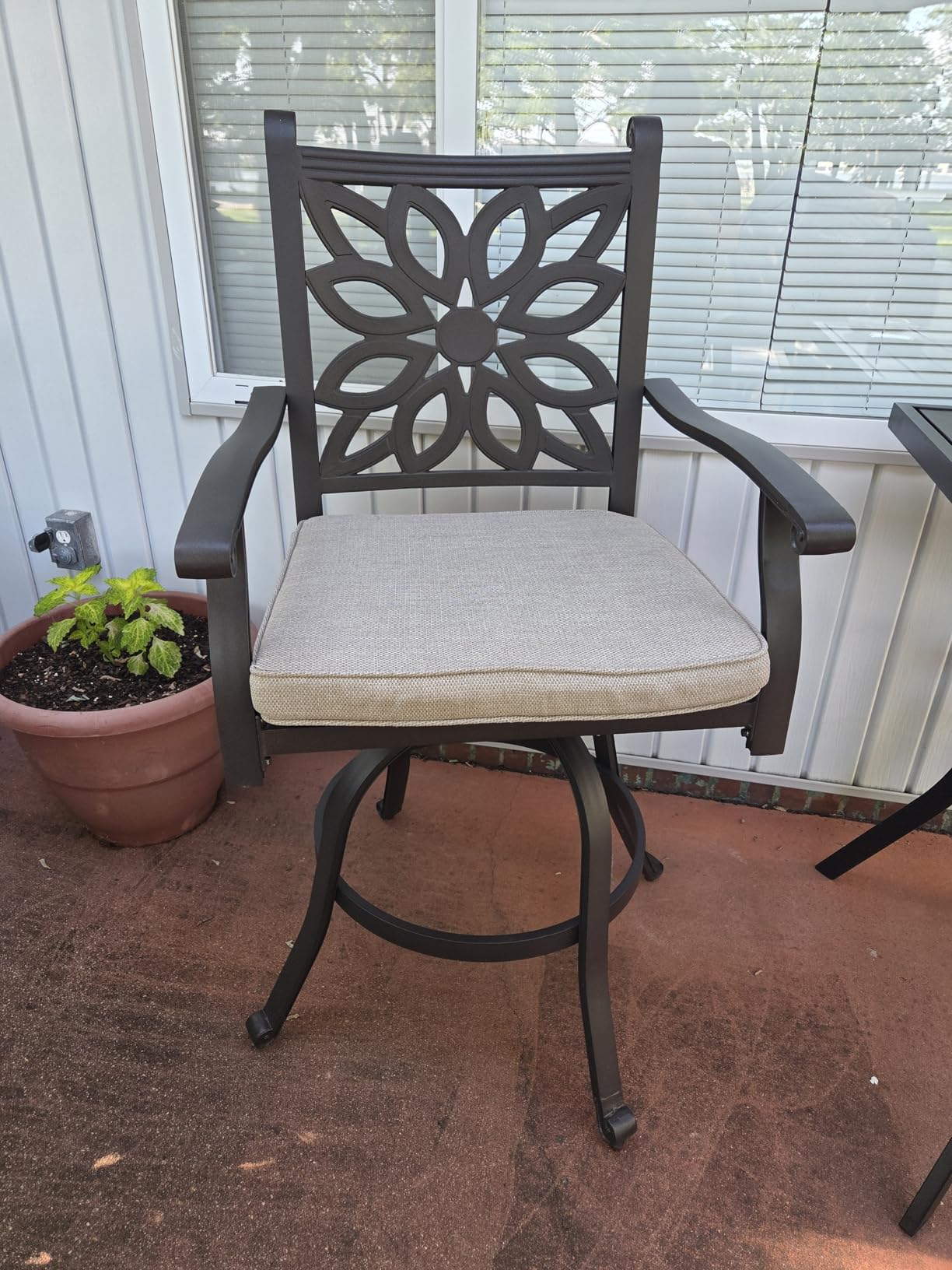 PHI VILLA Outdoor Swivel Bar Stools Set of 2, Cast Aluminum High Top Pub Height Patio Bar Chairs with Seat Cushion customer photo 2