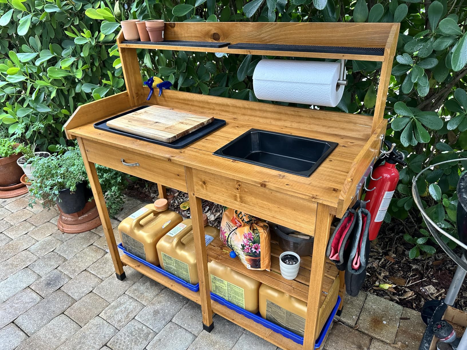 Yaheetech Potting Bench Outdoor Garden Work Bench Station Planting Solid Wood Construction for Horticulture w/Sink Drawer Rack Shelves Natural Wood customer photo 2