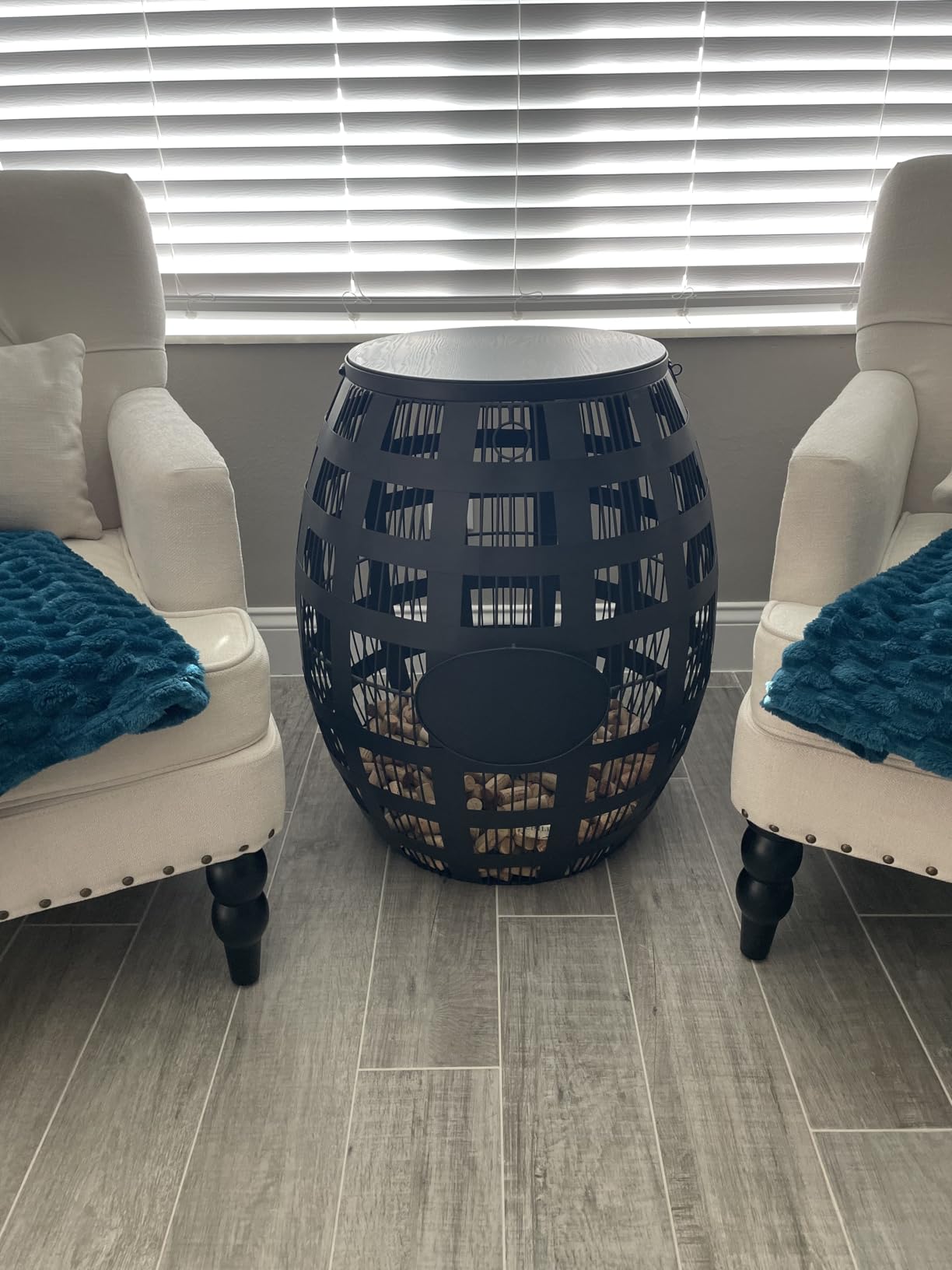 Wine Enthusiast Barrel Cork Catcher Accent Table - Metal Side Table With Wooden Top to Store & Display Used Corks - Holds 2,000 customer photo 2