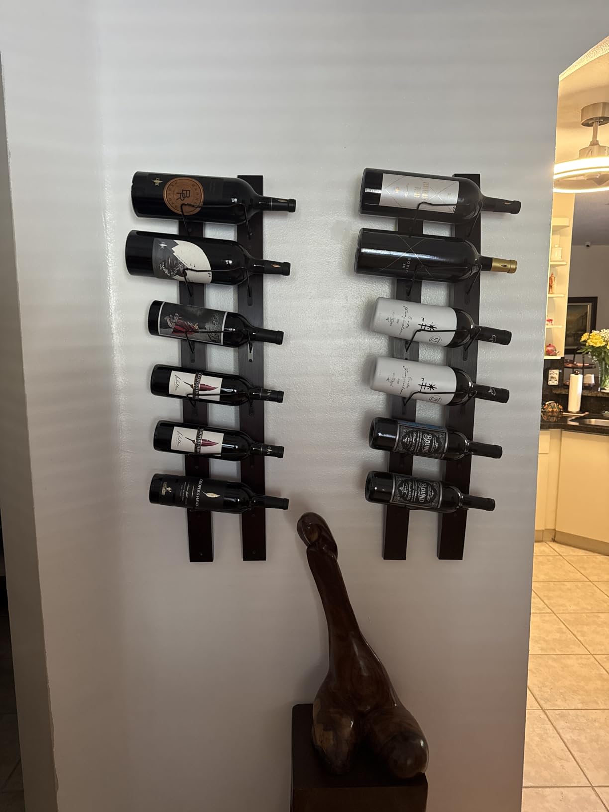 Wall Mounted Wine Rack, Barrel Stave Wine Rack, Imported Pine Wood and Metal Wine Bottle Holder Rack - 6 Bottles 40x7.6inch (Red Wine Color) customer photo 1