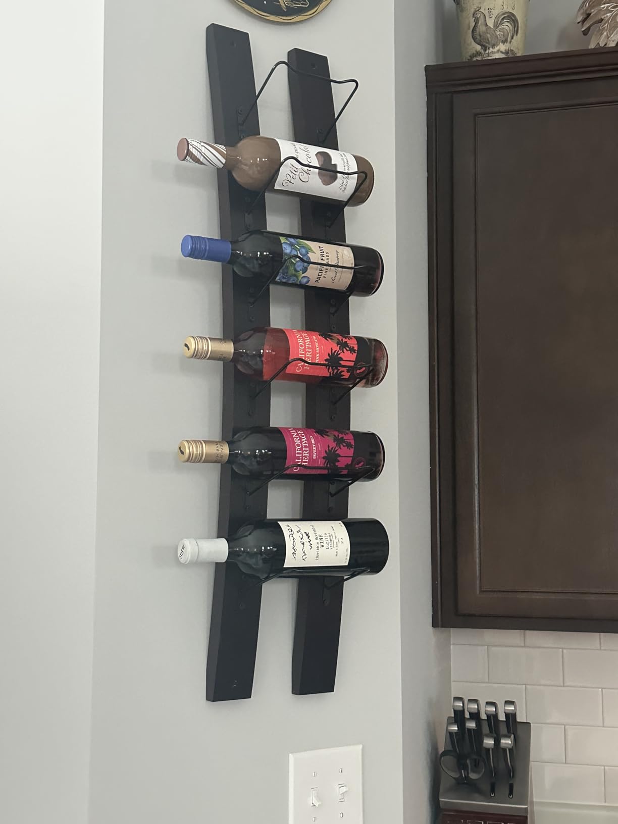 Wall Mounted Wine Rack, Barrel Stave Wine Rack, Imported Pine Wood and Metal Wine Bottle Holder Rack - 6 Bottles 40x7.6inch (Red Wine Color) customer photo 2