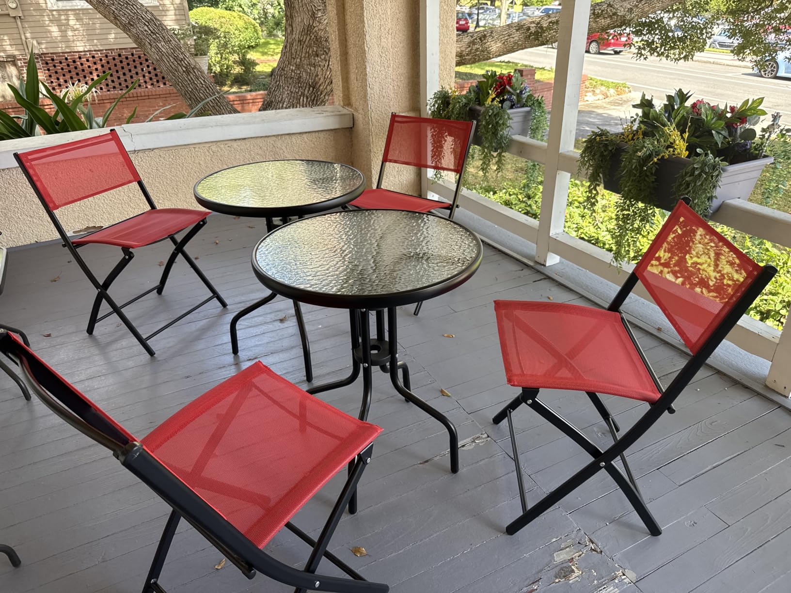 Best Choice Products 3-Piece Patio Bistro Dining Furniture Set w/Glass Tabletop, 2 Folding Chairs, Steel Frame, Polyester Fabric - Gray customer photo 1