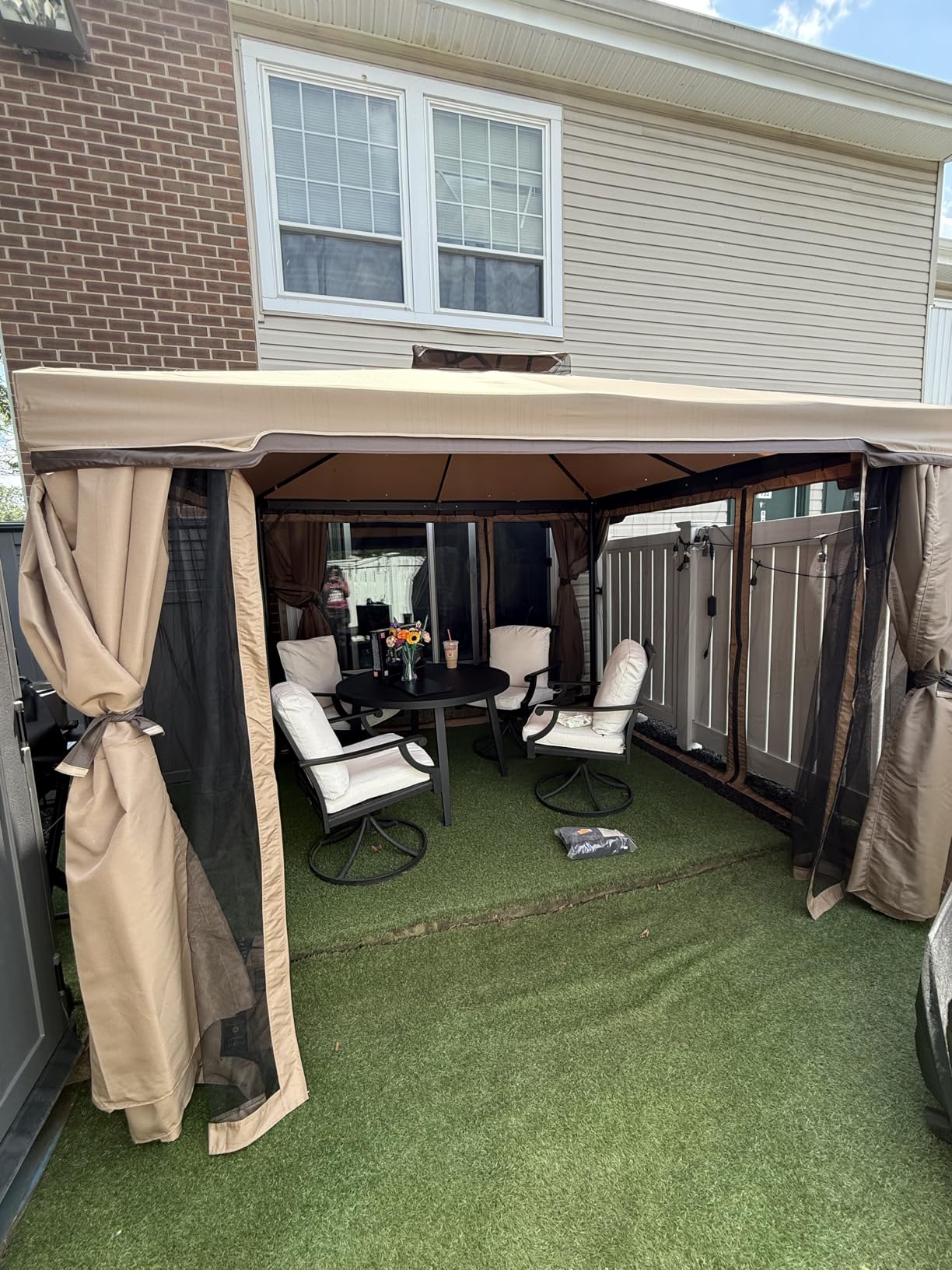 SUNCROWN 10 x 10 FT Outdoor Gazebo for Patio Iron Frame Garden Permanent Gazebo with Vented Soft Canopy and Mosquito Netting, Khaki customer photo 2