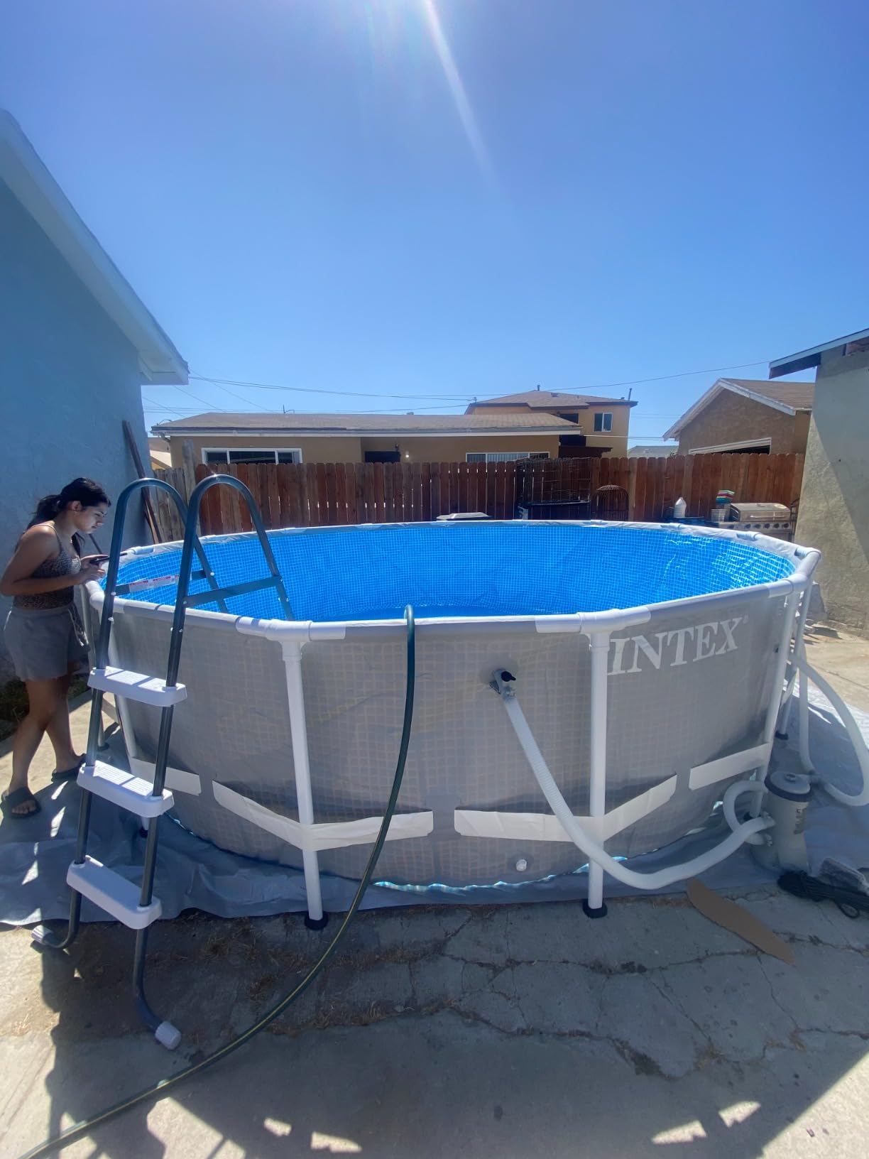 Intex 26723EH Prism Frame Premium Above Ground Swimming Pool Set: 15ft x 42in - Includes 1000 GPH Cartridge Filter Pump - Removable Ladder - Pool Cover - Ground Cloth customer photo 2