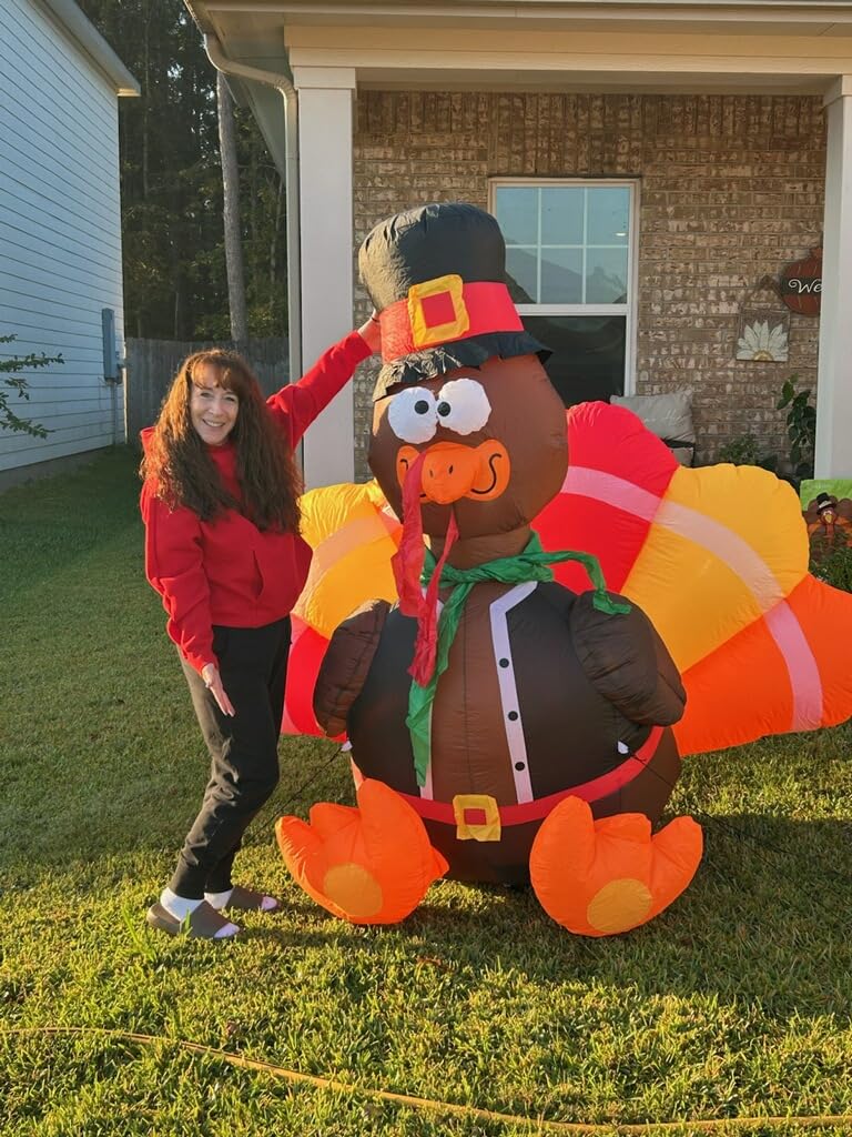 Joiedomi 6 FT Thanksgiving Inflatable Turkey Decorations, LED Light Up Turkey with Pilgrim Hat, Blow Up Decor for Thanksgiving Outdoor Decorations, Halloween Inflatable for Yard Garden customer photo 2