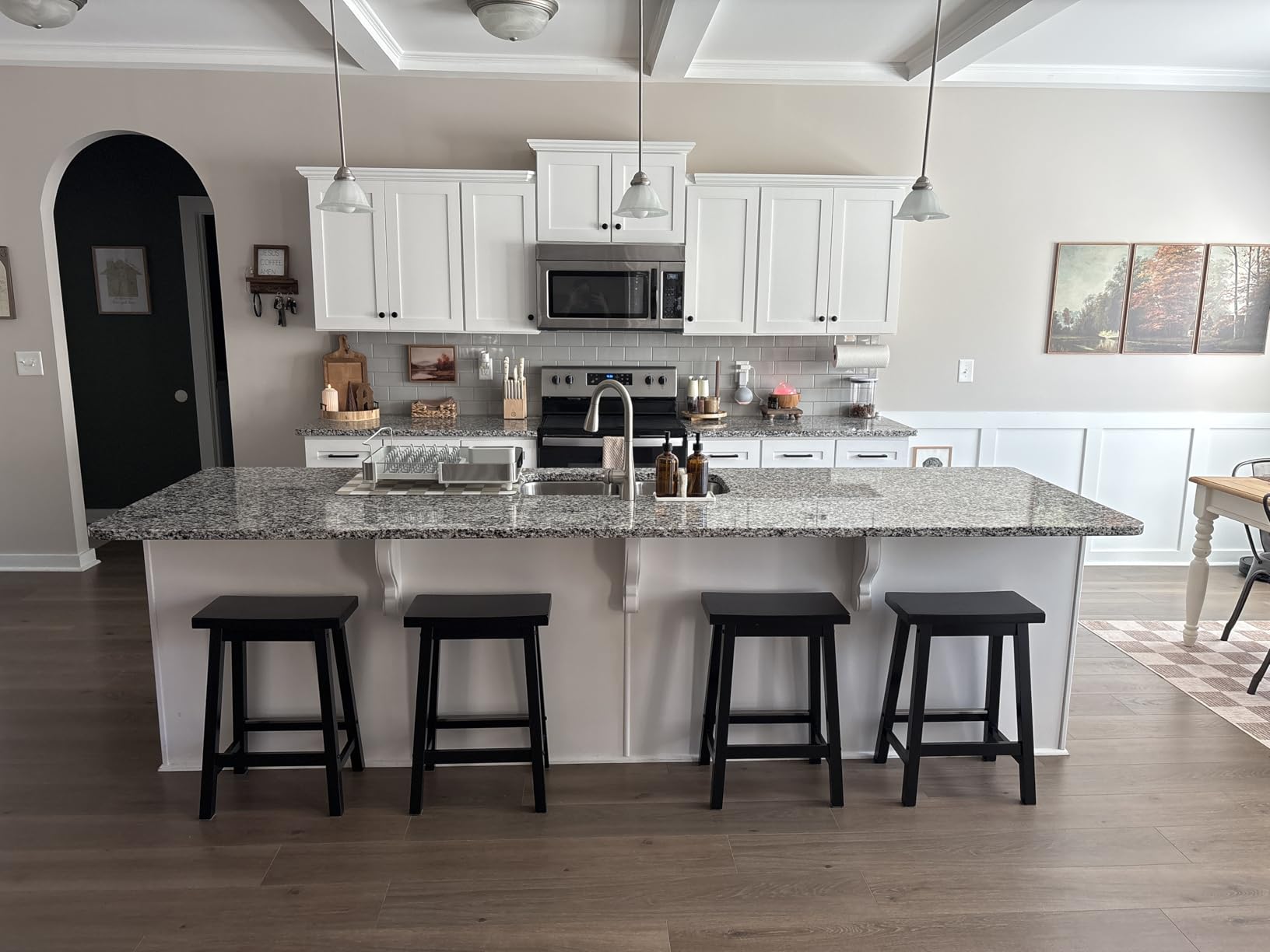 Amazon Basics Solid Wood Saddle-Seat Counter Height Bar Stools for Kitchen Island with Footrest, 24-Inch Height, Walnut, Set of 2 customer photo 1