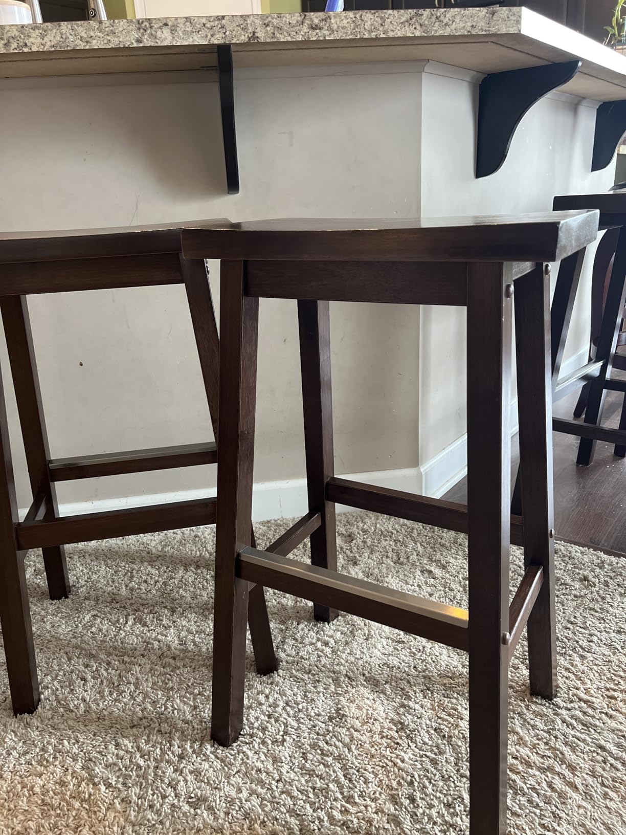 Amazon Basics Solid Wood Saddle-Seat Counter Height Bar Stools for Kitchen Island with Footrest, 24-Inch Height, Walnut, Set of 2 customer photo 2