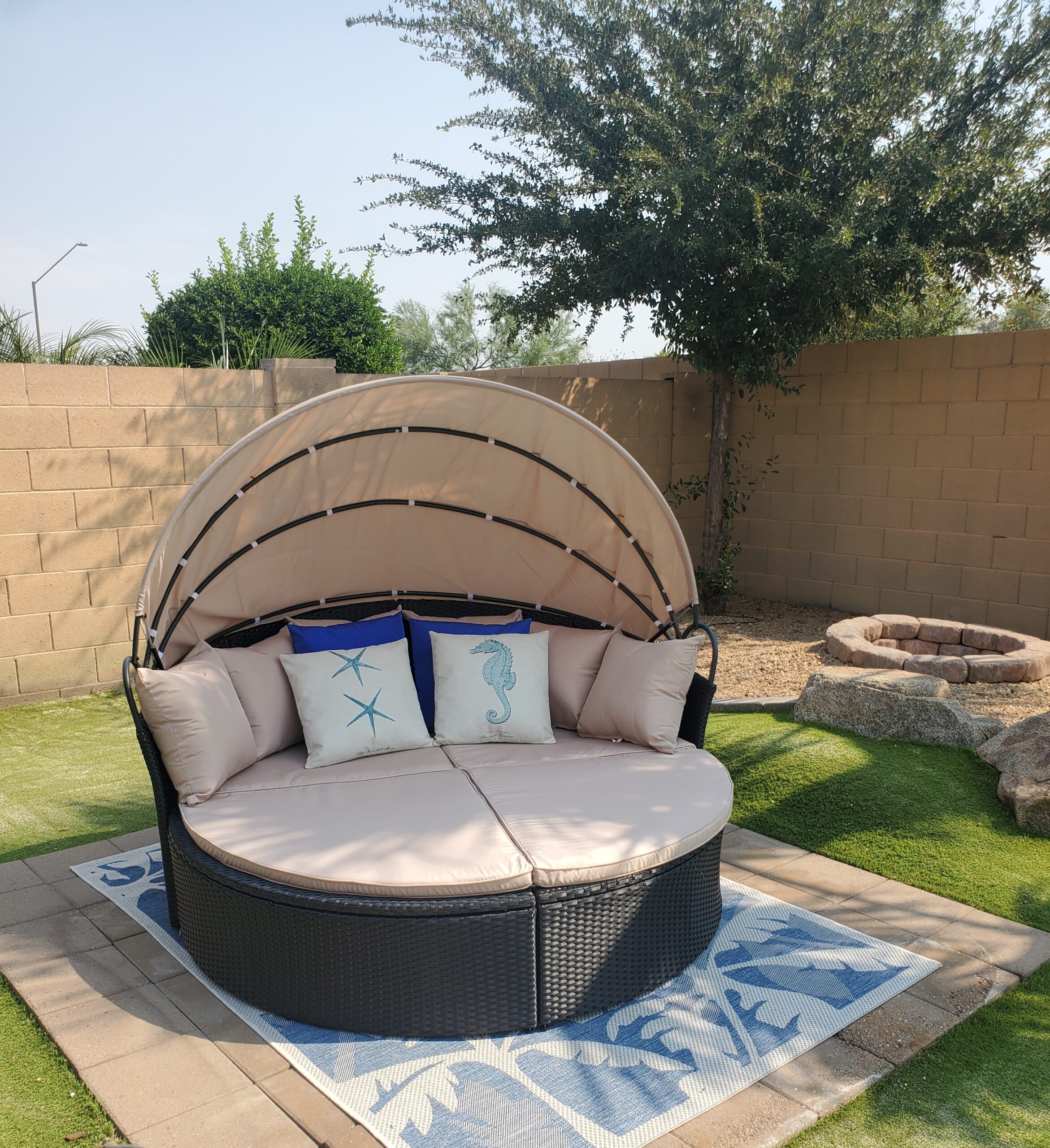 Devoko Patio Furniture Outdoor Round Daybed with Retractable Canopy Wicker Rattan Separated Seating Sectional Sofa for Patio Lawn Garden Backyard Porch customer photo 1