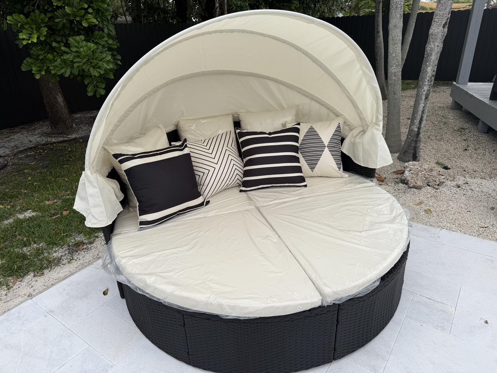 Devoko Patio Furniture Outdoor Round Daybed with Retractable Canopy Wicker Rattan Separated Seating Sectional Sofa for Patio Lawn Garden Backyard Porch customer photo 2