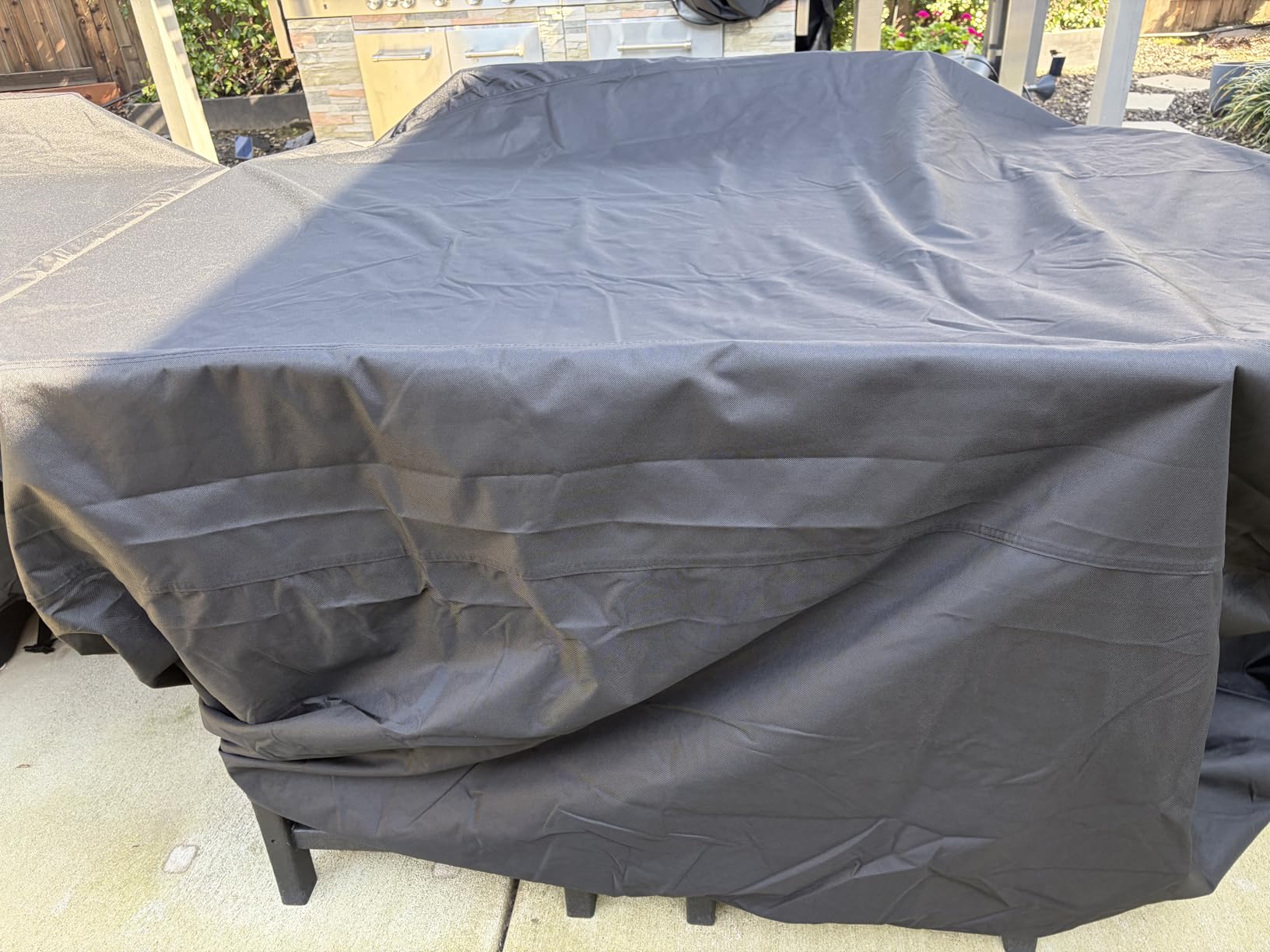 ULTCOVER Rectangular Patio Heavy Duty Table Cover - 600D Tough Canvas Waterproof Outdoor Dining Table and Chairs General Purpose Furniture Cover Size 111L x 74W x 28H inch customer photo 1