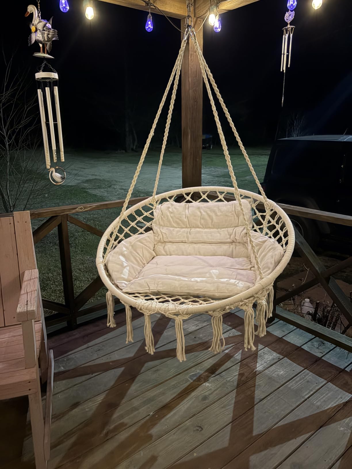 Greenstell Hammock Chair, Macrame Swing Chair with Comfy Cushion, Boho Hanging Chair for Outdoor & Indoor, Perfect for Bedroom, Patio, Balcony, Hold up to 330Lbs, Beige customer photo 2
