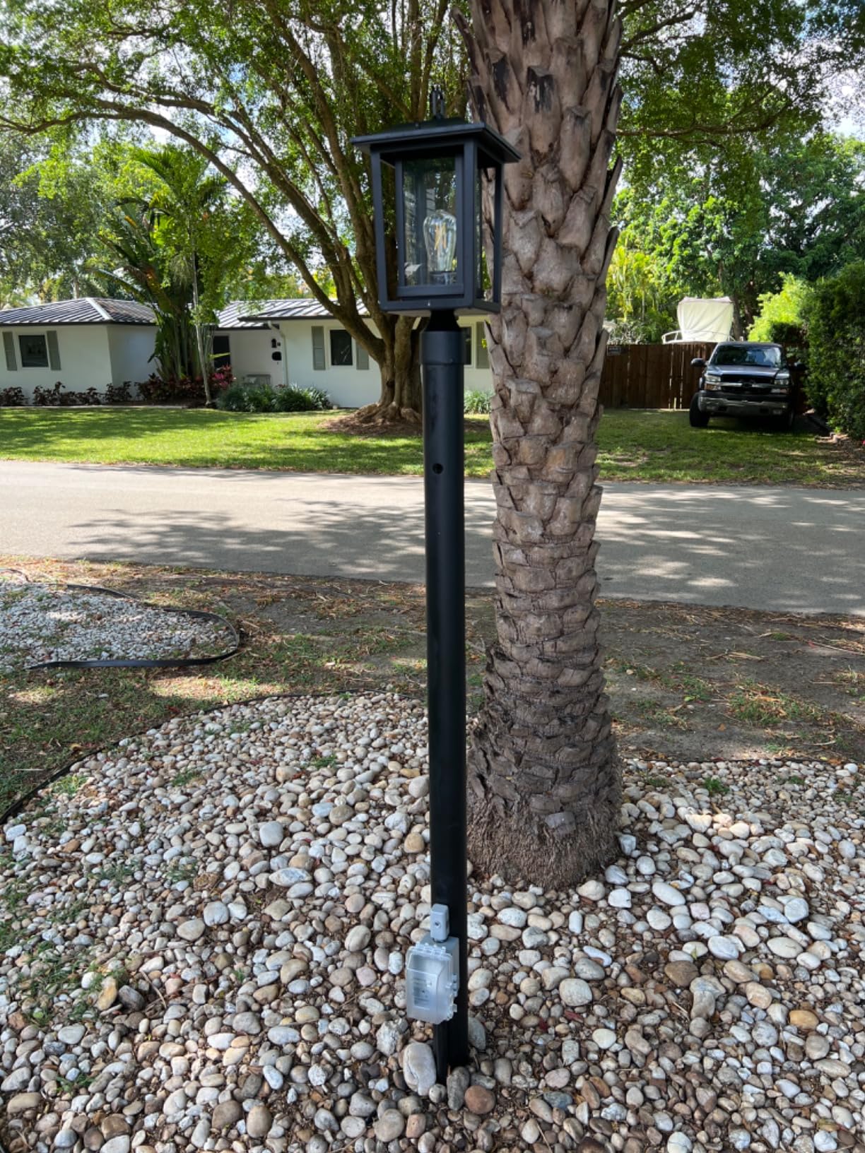 Beionxii Outdoor Post Lights, Large Exterior Lamp Post Light Fixture with Pier Mount Base, Black Cast Aluminum w/Clear Glass (19