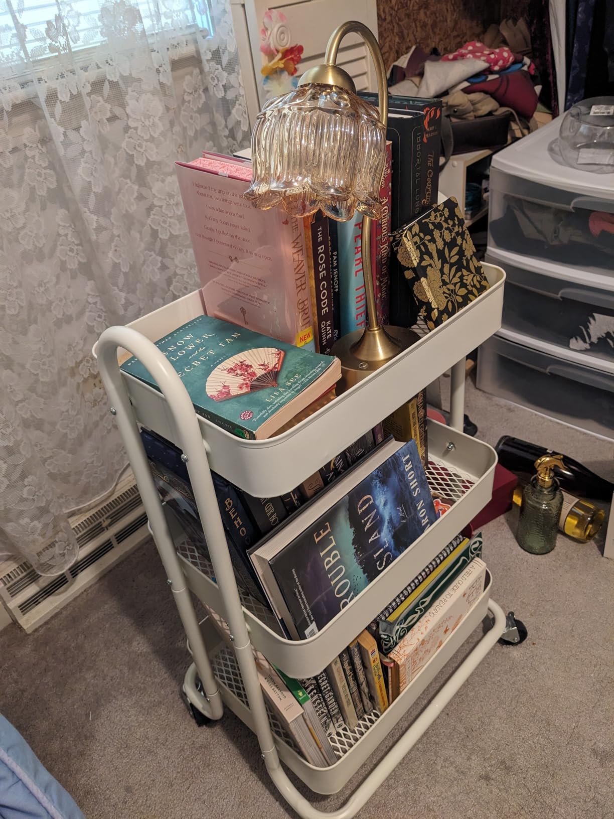 Amazon Basics 3-Tier Rolling Utility Cart, Storage Organizer, Lockable Wheels, Multifunctional Storage, Portable Mobile Shelving Unit, White customer photo 2