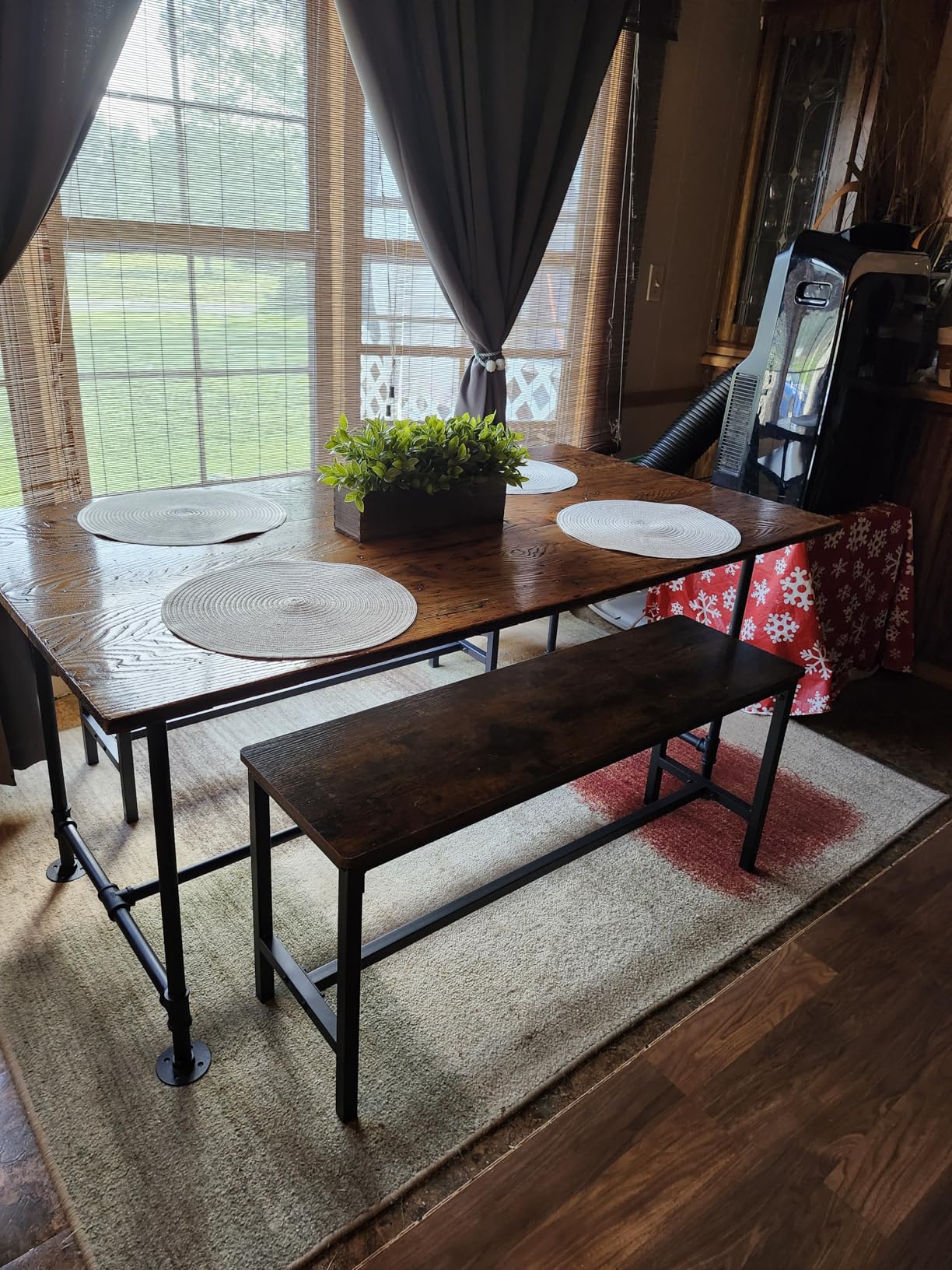 VASAGLE Dining Bench, Pair of 2, Industrial Style, Steel Frame, Rustic Brown + Black customer photo 2