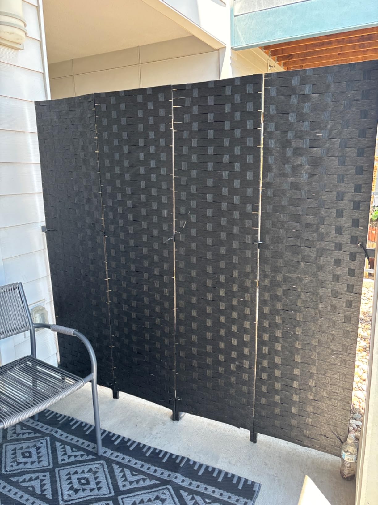 Dkeli 4 Panel Wood Mesh Room Divider 6 ft Foldable Portable Room Separating Divider Handwork Wood Mesh Woven Design Room Divider Wall customer photo 2