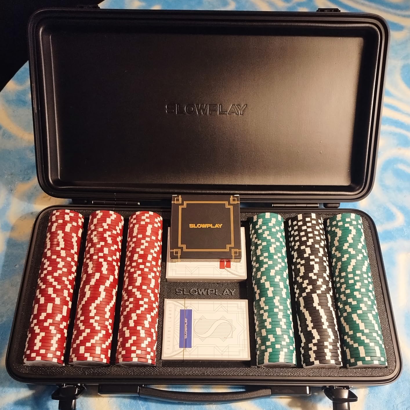 SLOWPLAY 14g Clay Poker Chips Set for Texas Hold'em, 500 PCS, with Numbered Values, Art Deco Style, and Carrying Case customer photo 1