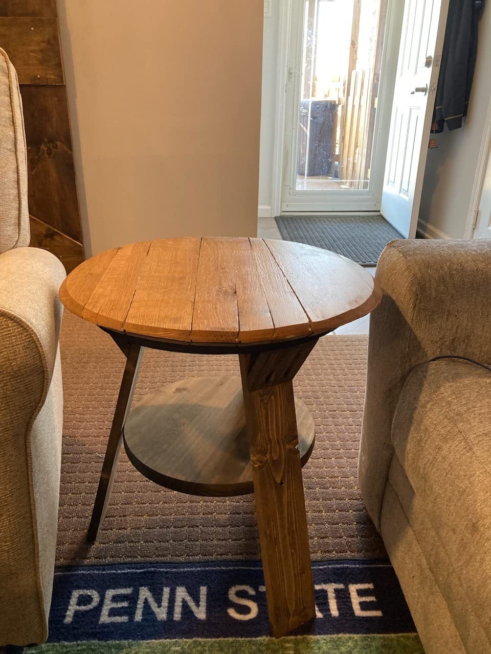 Bourbon Collection Whiskey Barrel Round Top End Table Rustic Wood Side Table with Shelf Accent Furniture customer photo 1