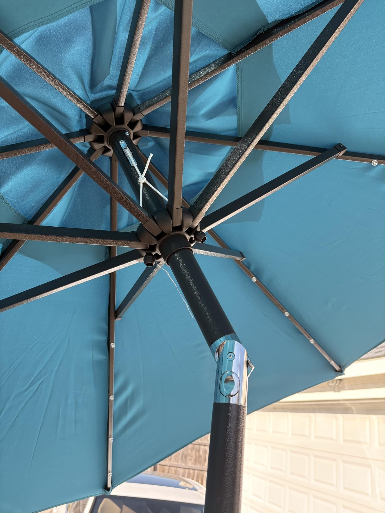 Blissun 9 ft Solar Umbrella 32 LED Lighted Patio Umbrella Table Market Umbrella with Tilt and Crank customer photo 2