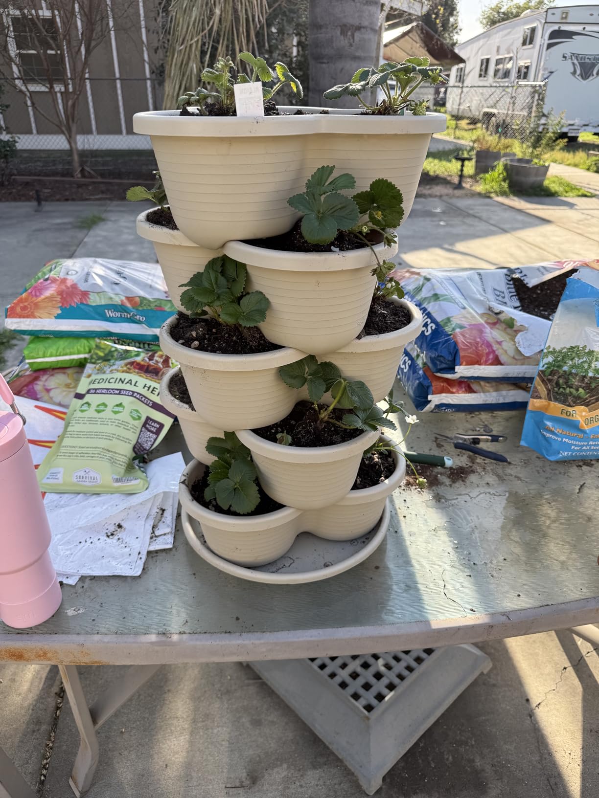 VIVOSUN 5 Tier Vertical Gardening Stackable Planter for Strawberries, Flowers, Herbs, Vegetables (Ivory) customer photo 1