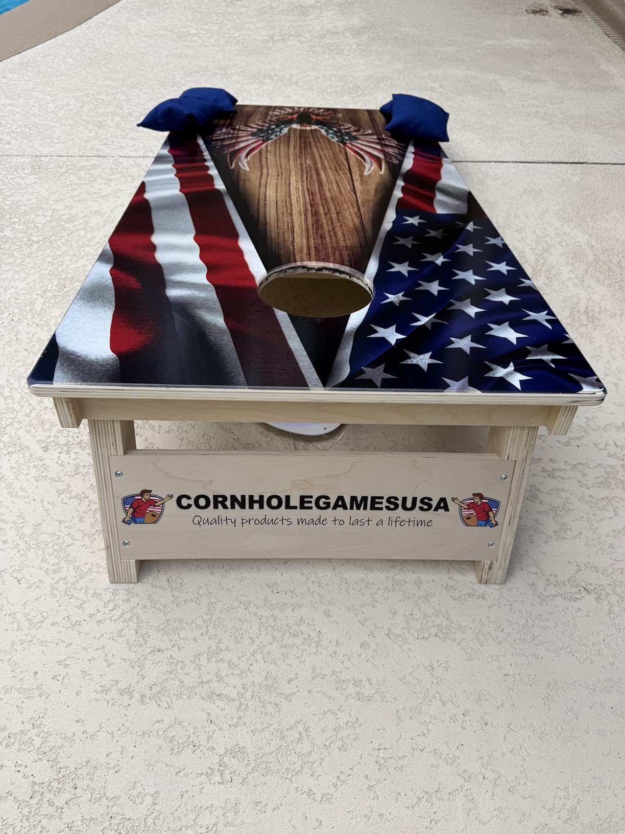 CornholeGamesUSA Pro Cornhole Boards Set | Made in USA | 3/4 Baltic Birch | No Bounce | Triple Thick Legs | Two Brace & Handles, Tournament 2x4 Regulation Set with Score Tower & Cornhole Bags customer photo 2