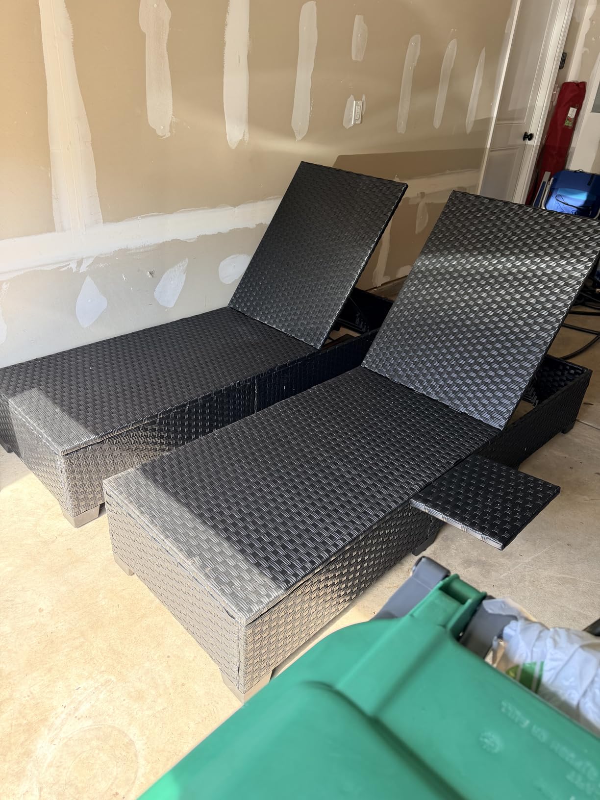 WAROOM Outdoor Chaise Lounge Chairs for Outside Patio Furniture Set of 2 Wicker Recliner Black Rattan Sunbathing Lounger Adjustable Backrest Pool Reclining Chair, Khaki Cushion customer photo 2