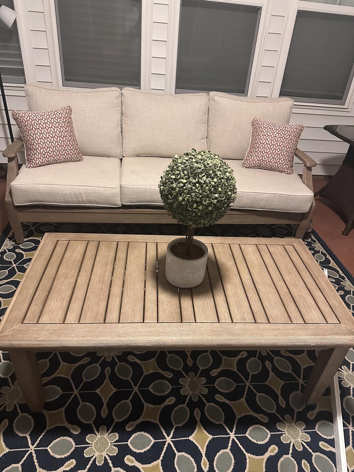 Signature Design by Ashley Gerianne Outdoor Coffee Table, Eucalyptus Wood Outdoor Table With 5-Step Protective Finish & Slatted Top for Rain Shedding, Durable Outdoor Patio Table, Brown customer photo 2