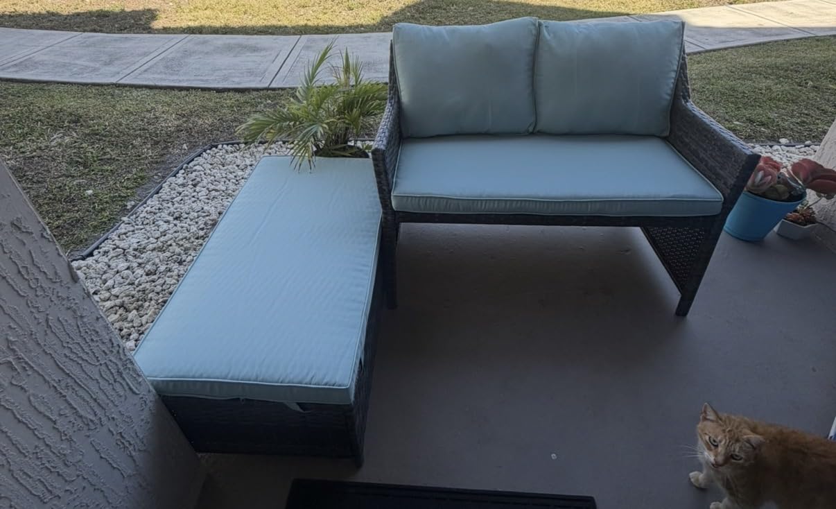 OC Orange-Casual 2-Piece Outdoor Patio Furniture Wicker Love-seat and Coffee Table Set, with Built-in Storage Bin, Grey Rattan, Grey Cushions customer photo 1