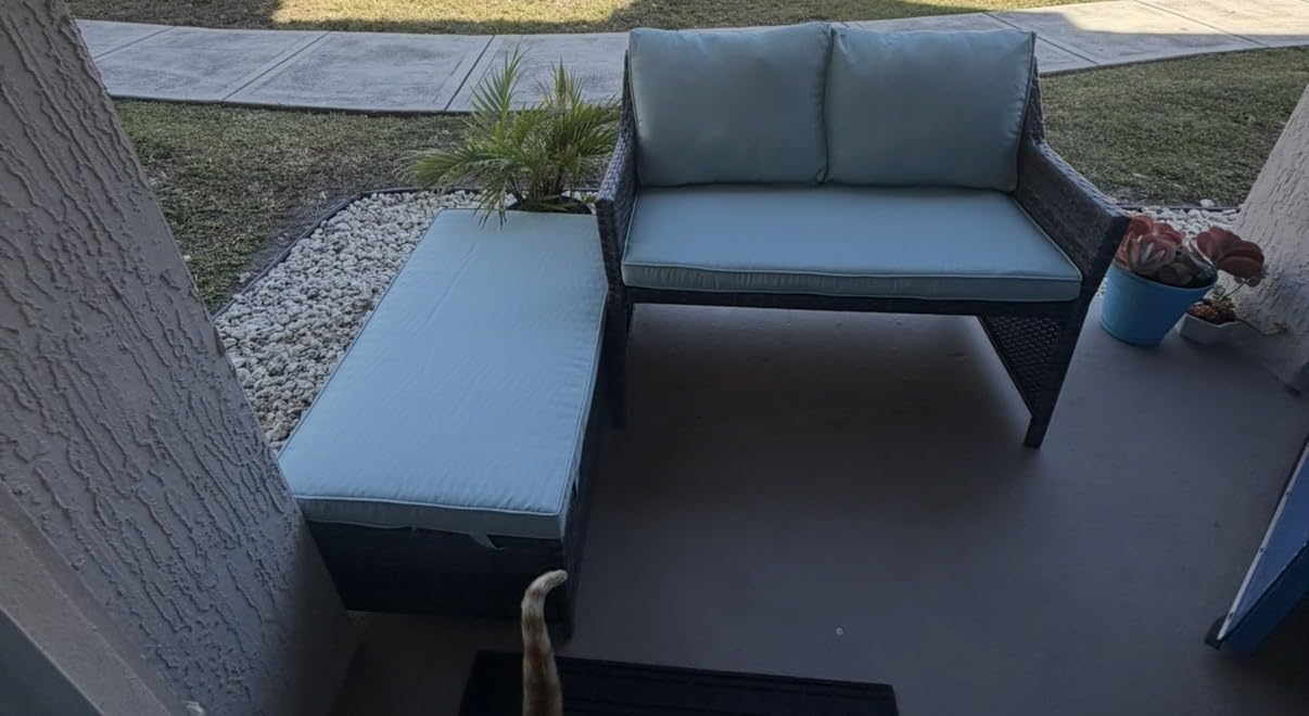 OC Orange-Casual 2-Piece Outdoor Patio Furniture Wicker Love-seat and Coffee Table Set, with Built-in Storage Bin, Grey Rattan, Grey Cushions customer photo 2