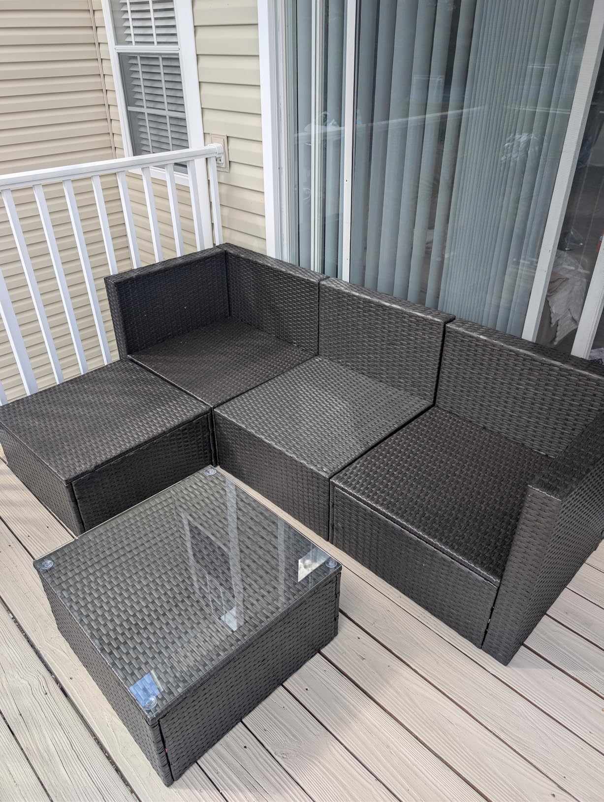 Vongrasig 5 Piece Patio Furniture Sets, Outdoor Patio Set Sectional Sofa, All-Weather PE Rattan Outdoor Couch with Ottoman, Glass Table for Garden, Backyard, Porch, Beige customer photo 1