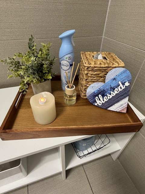 Acacia Wood Serving Tray with Handles (17 Inches) - Decorative Serving Trays Platter for Breakfast in Bed, Lunch, Dinner, Appetizers, Patio, Ottoman, Coffee Table, BBQ, Party -Great for Lap &Couch customer photo 2