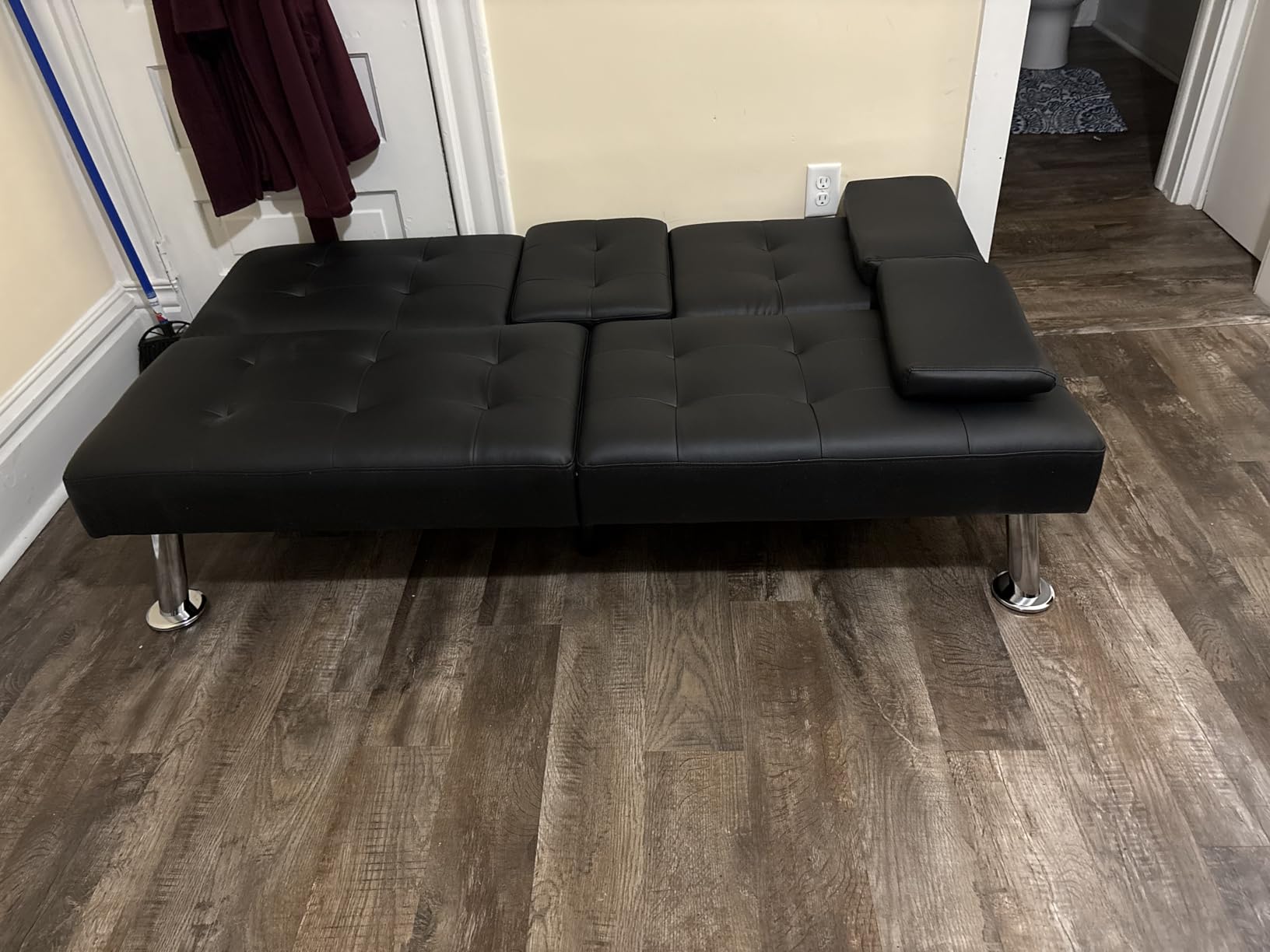 Flamaker Futon Sofa Bed Modern Folding Futon Set Convertible Recliner Lounge for Living Room with 2 Cup Holders, Removable Armrests (PU Leather, Black) customer photo 2