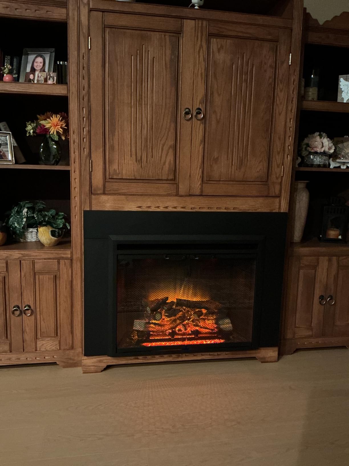 PuraFlame Klaus Electric Fireplace Insert with Fire Crackling Sound, Glass Door and Mesh Screen, 750/1500W, Black, 33 1/16 Inches Wide, 25 9/16 Inches High customer photo 1