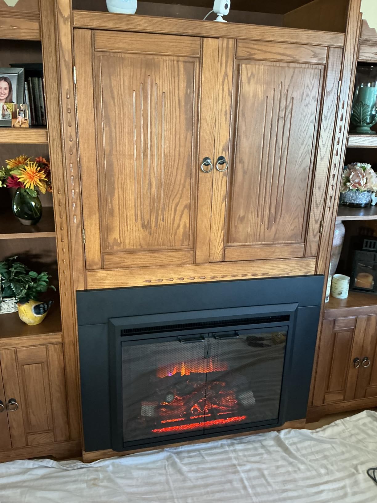 PuraFlame Klaus Electric Fireplace Insert with Fire Crackling Sound, Glass Door and Mesh Screen, 750/1500W, Black, 33 1/16 Inches Wide, 25 9/16 Inches High customer photo 2