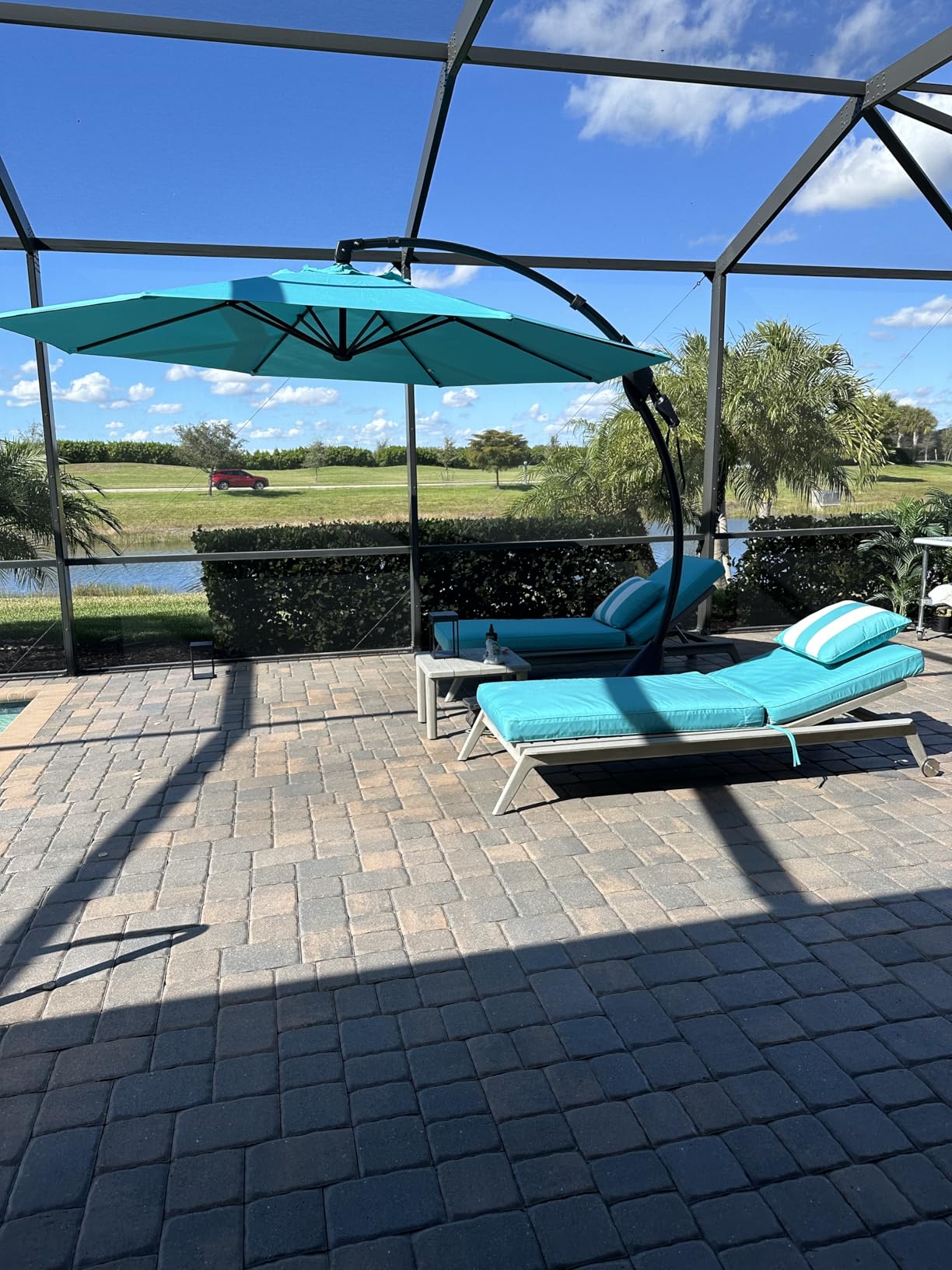 Grand patio 11FT Cantilever Umbrella with Base Outdoor Large Round Aluminum Offset Umbrella for Patio Garden Backyard (Champagne, 11 FT) customer photo 2