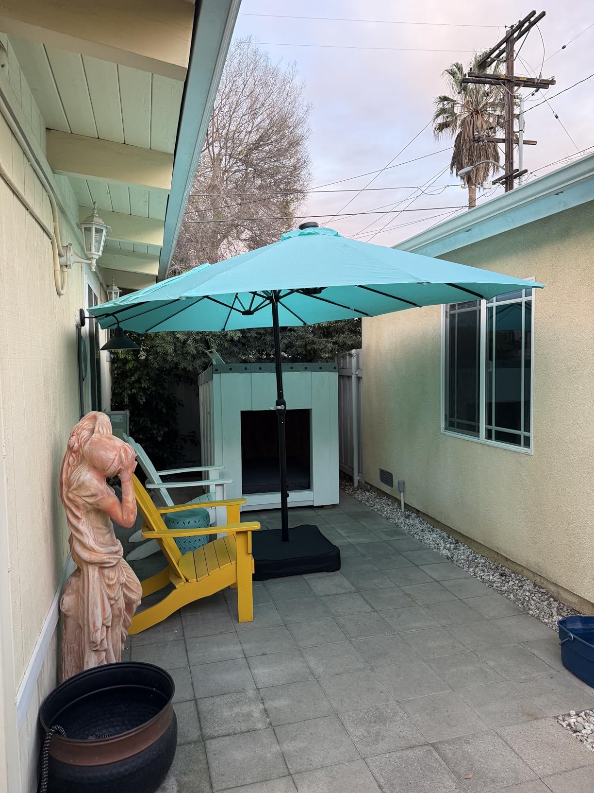 MFSTUDIO 15ft Double Sided Patio Umbrella with Solar Lights, Outdoor Large Umbrellas with Crank Handle and 36 LED Lights, Rectangular Market Umbrella with Base Included for Deck Pool Shade, Beige customer photo 2