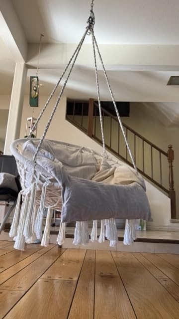 SONGMICS Hanging Chair, Hammock Chair with Large, Thick Cushion, Boho Swing Chair for Bedroom, Patio, Balcony, Garden, Holds up to 264 lb, Accessories Included, Cream White customer photo 1