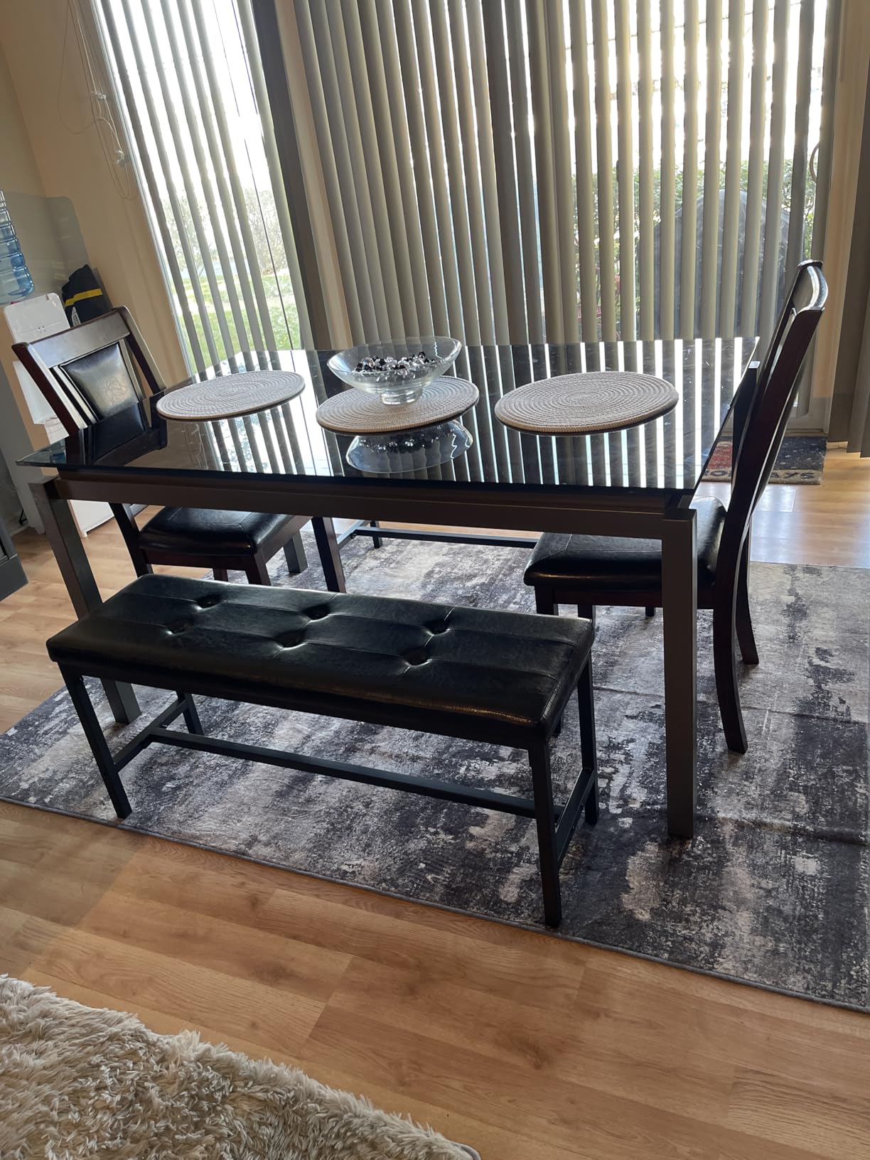 VASAGLE Dining Table Bench, Ottoman Bench with PU Leather Padded Seat, Steel Frame, 42.5 x 12.8 x 18.9 Inches, Black customer photo 1