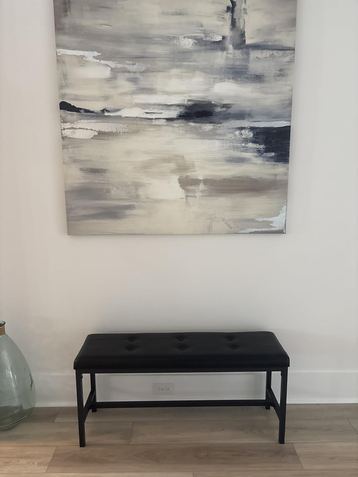 VASAGLE Dining Table Bench, Ottoman Bench with PU Leather Padded Seat, Steel Frame, 42.5 x 12.8 x 18.9 Inches, Black customer photo 2