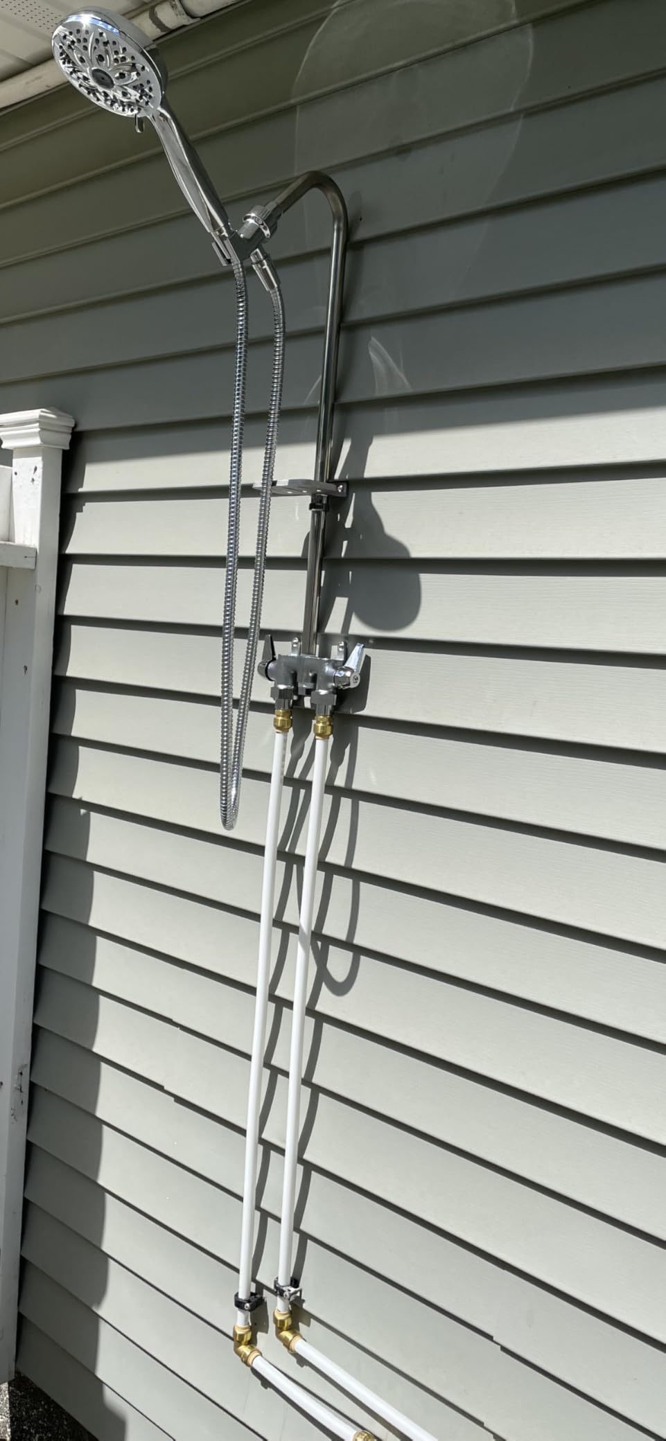 Artiwell Outdoor Shower Fixture System,with Rustproof Riser and Riser Extension, Double Handle Utility Shower Faucet with Showerhead and Soap Dish, Polished Chrome customer photo 1