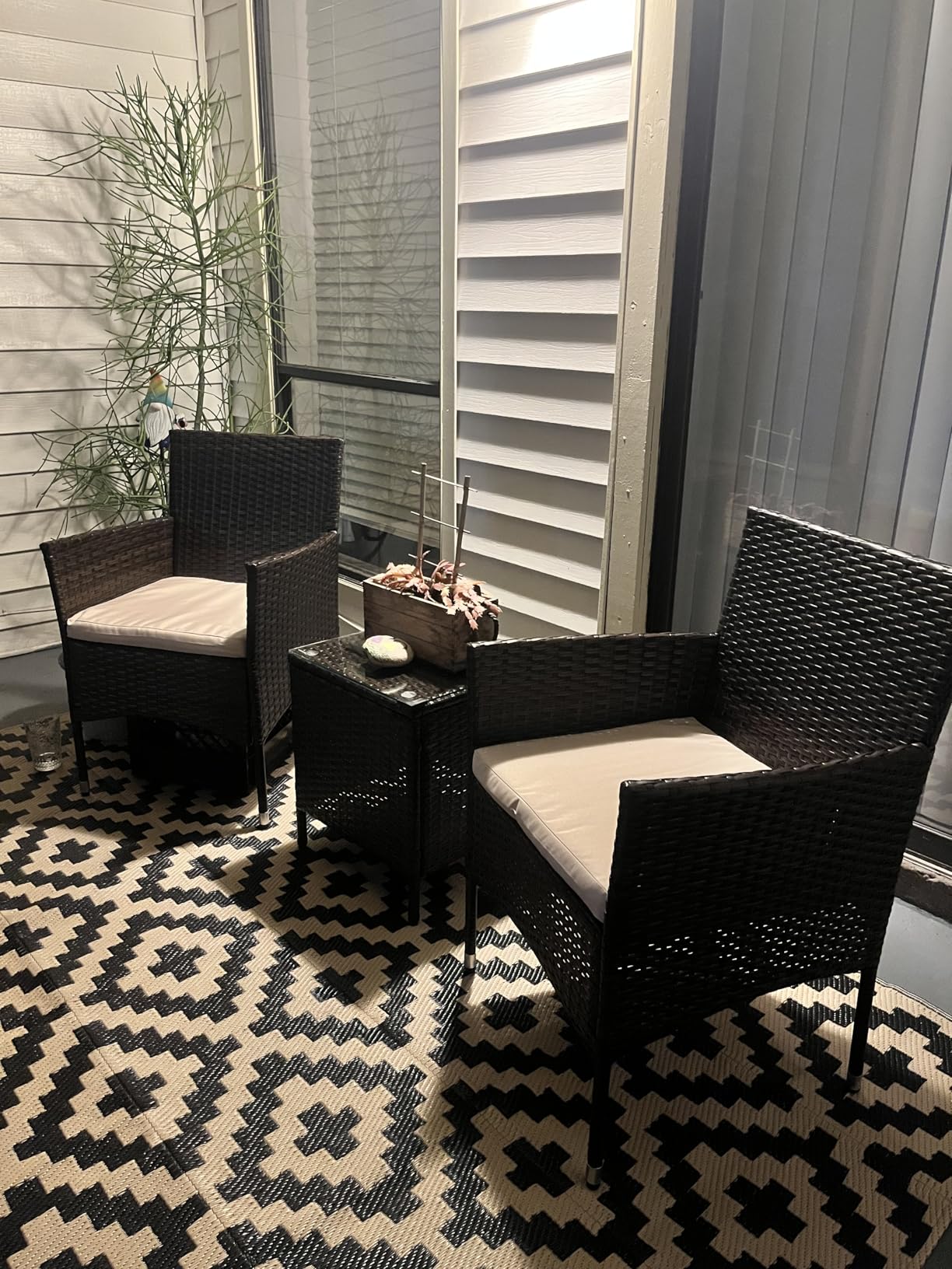 Greesum 3 Pieces Patio Furniture Sets Outdoor PE Rattan Wicker Chairs with Soft Cushion and Glass Coffee Table for Garden Backyard Porch Poolside, Brown and Beige customer photo 2